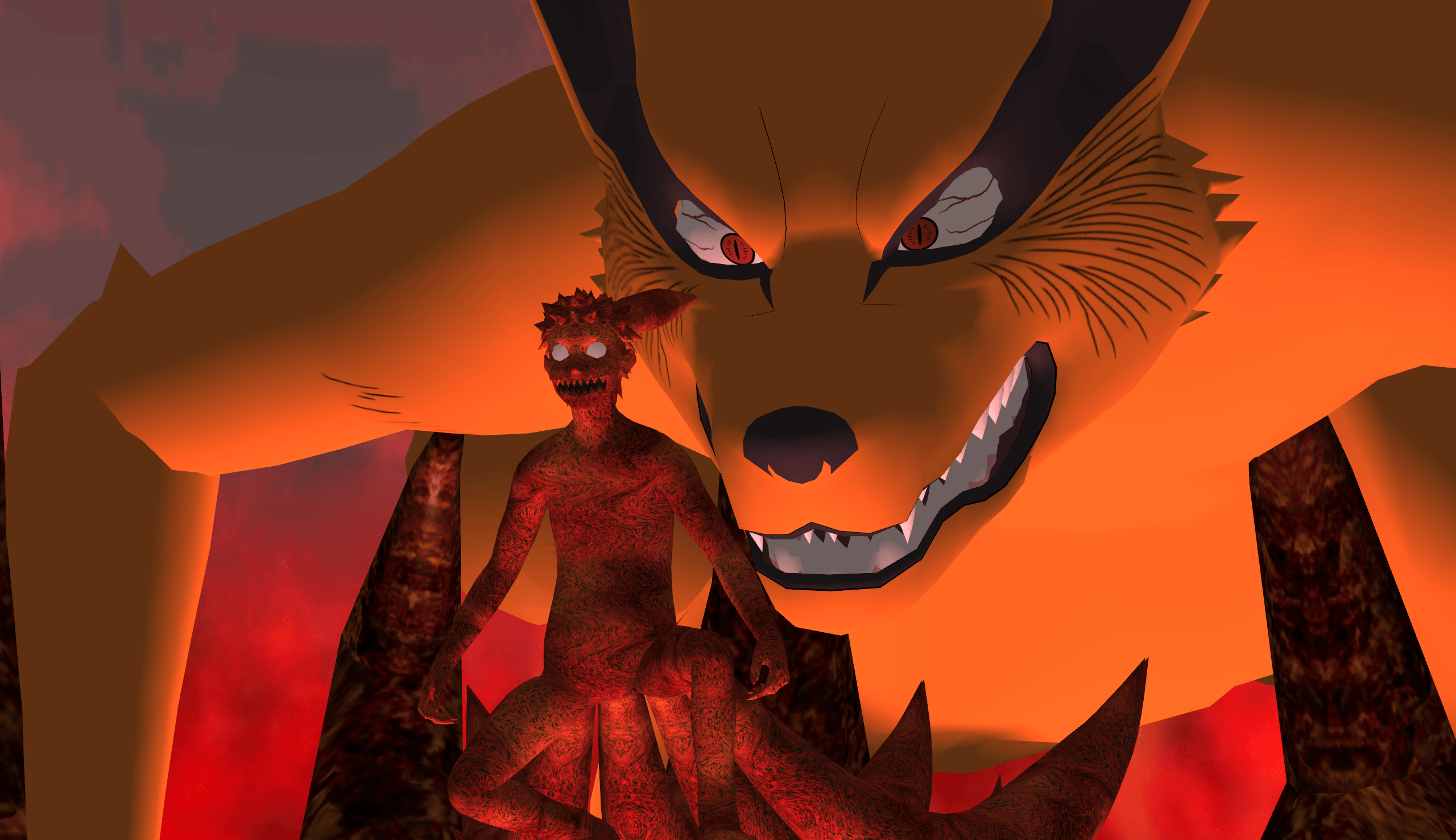 Kyuubi Kurama and Naruto four tails form WallPaper