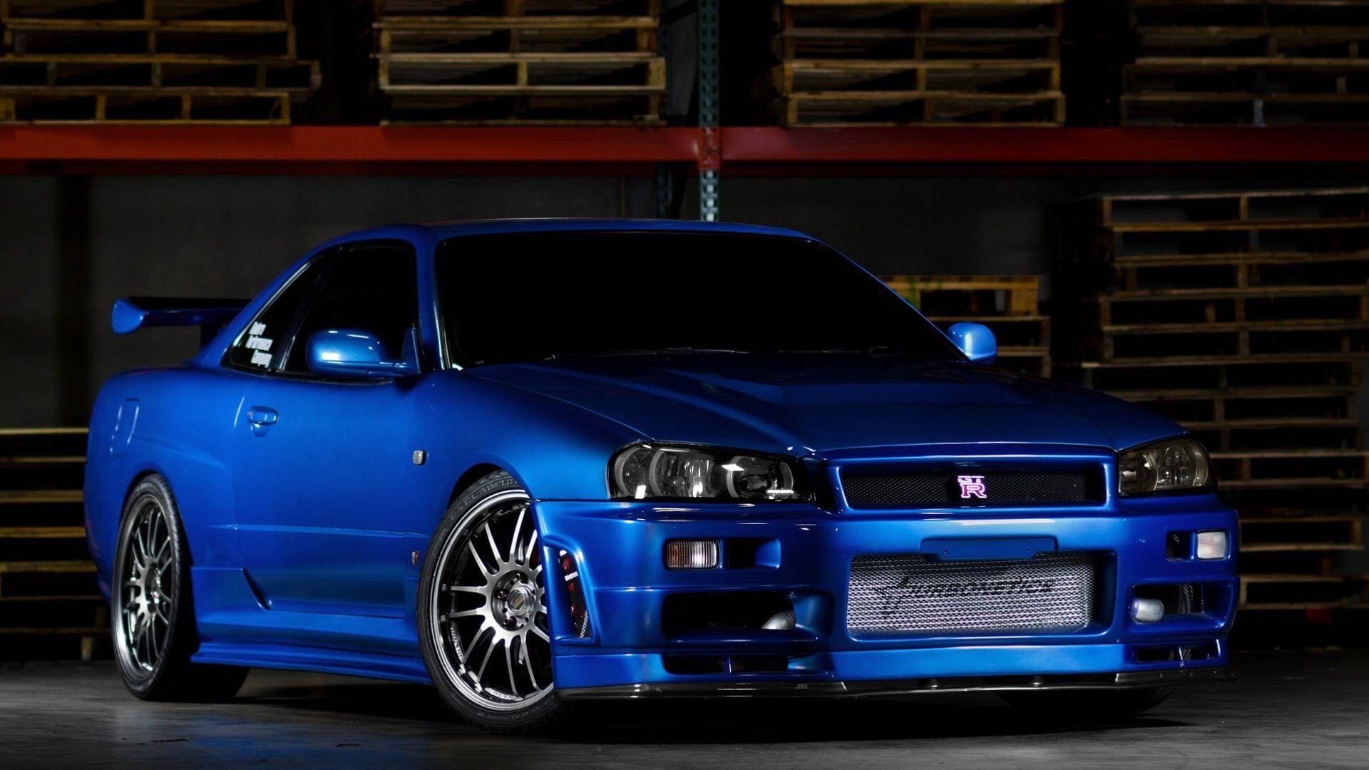 Blue Nissan Skyline sport coupe HD wallpaper