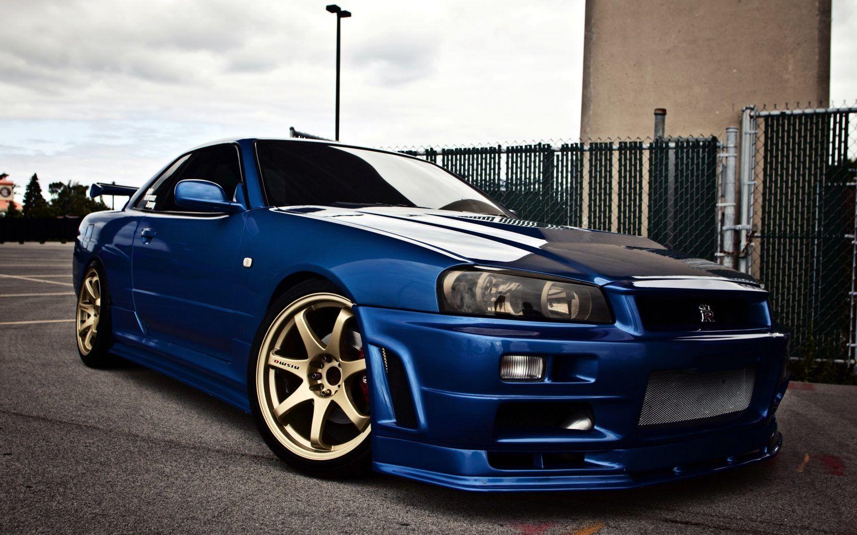 Nissan skyline GTR R34 blue car side view 4k Ultra HD Wallpaper