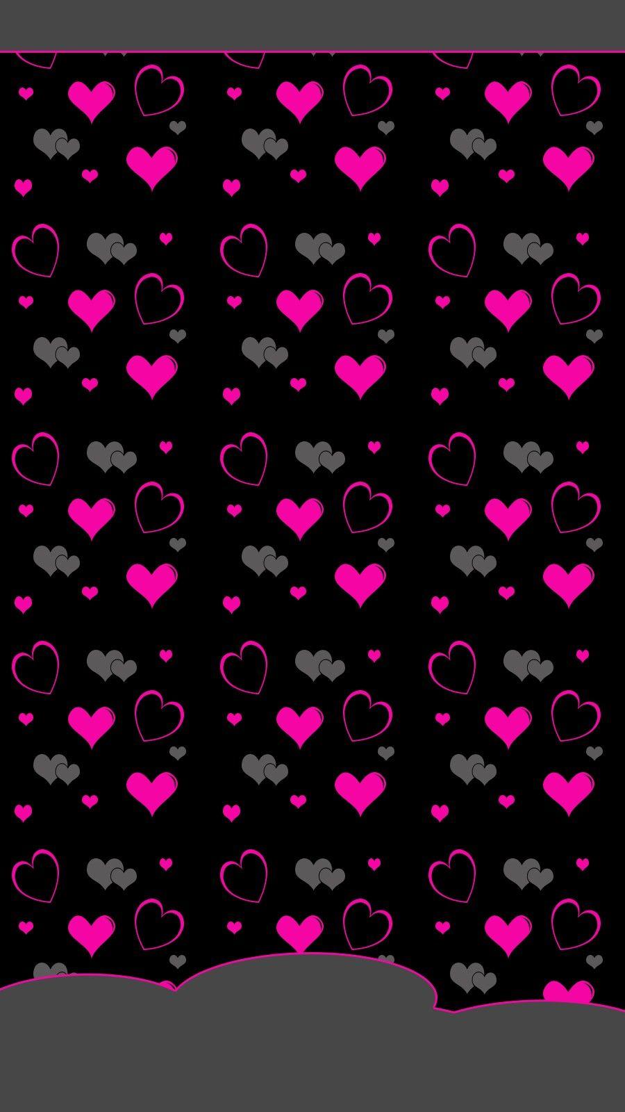 Pink and Black hearts. Wallpaper. Black heart