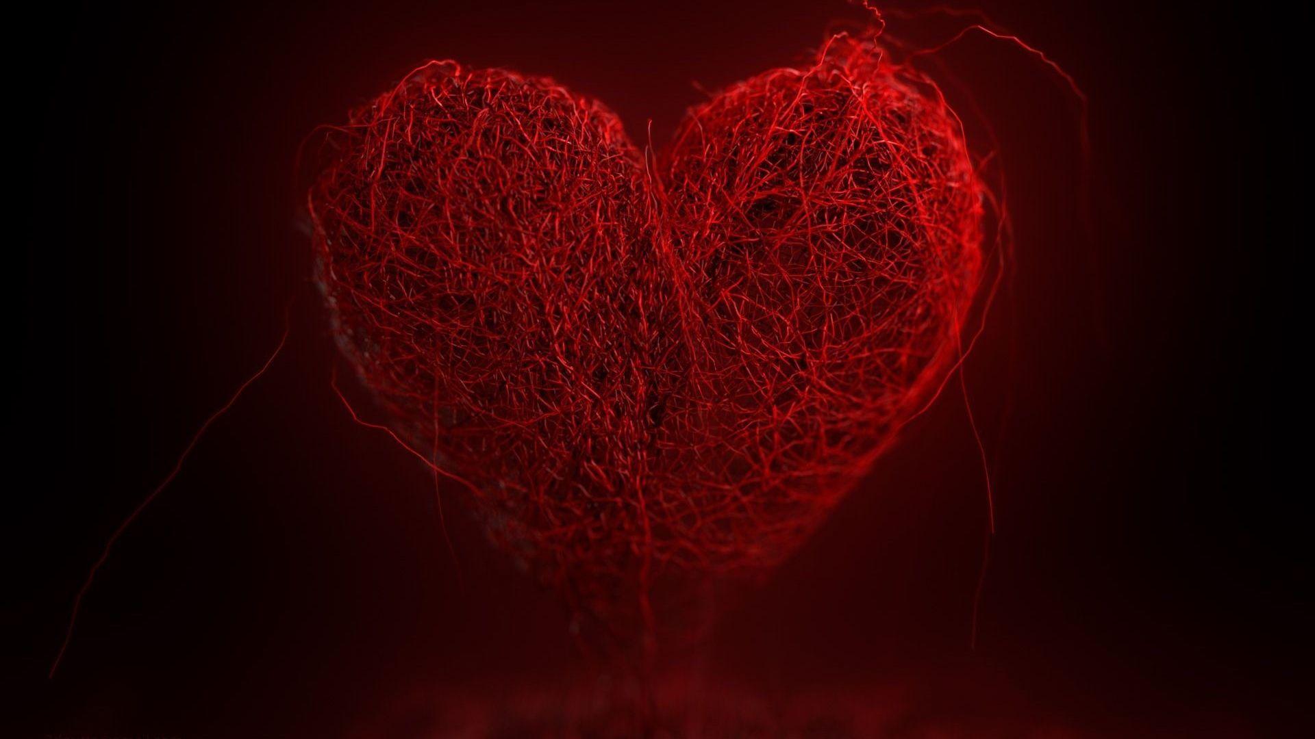 Download Wallpaper 1920x1080 heart, thread, background, dark Full HD