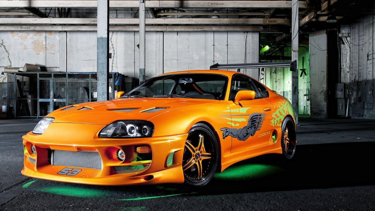 Vehicles tuning toyota supra green neon the fast and the furious orange cars wallpaperx1080