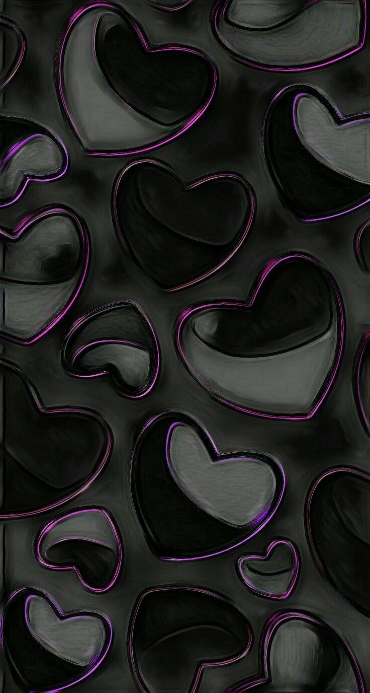 Black Hearts Purple Trim Wallpaper. *Hearts and Roses Wallpaper