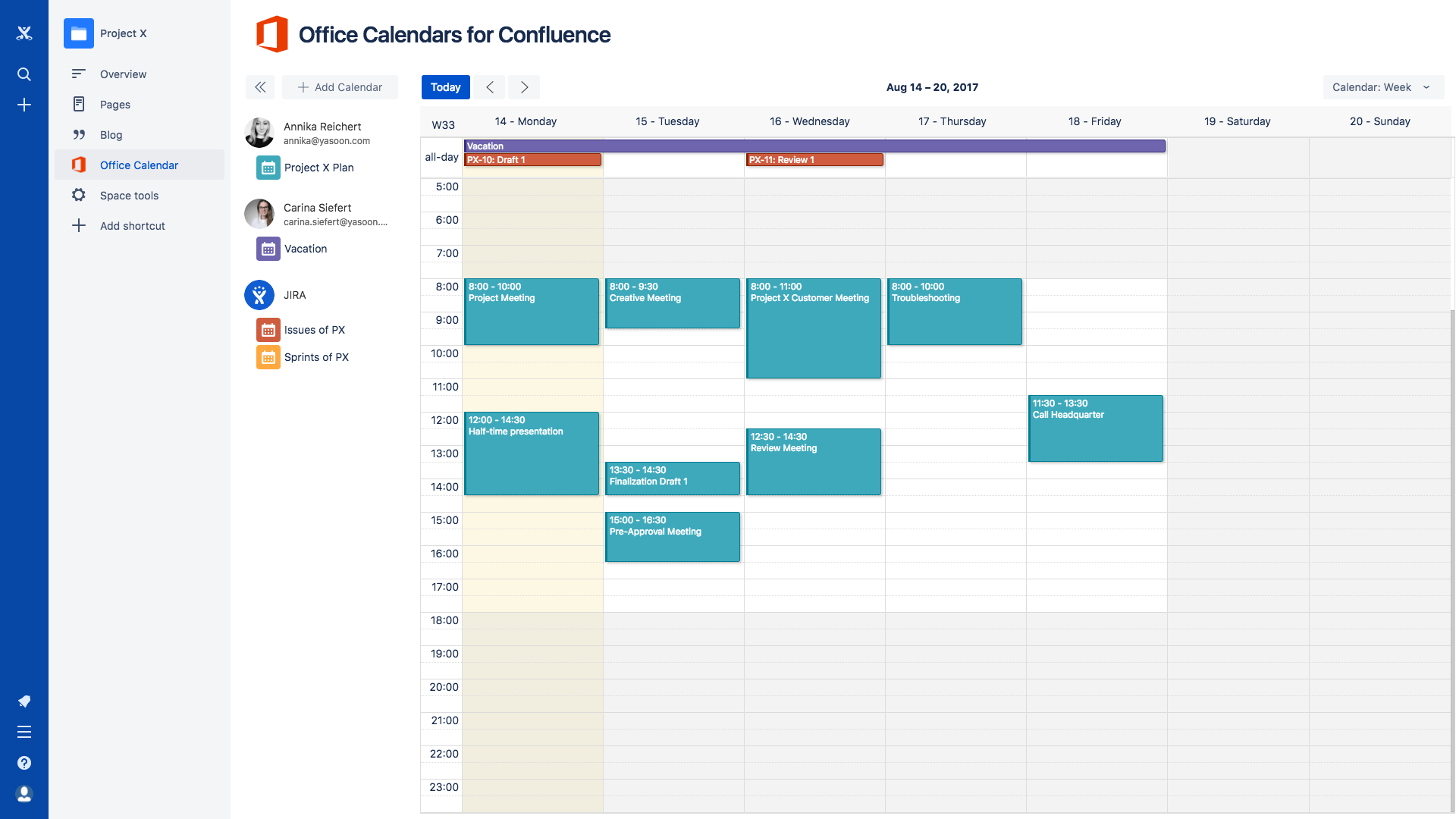Office Calendars for Confluence