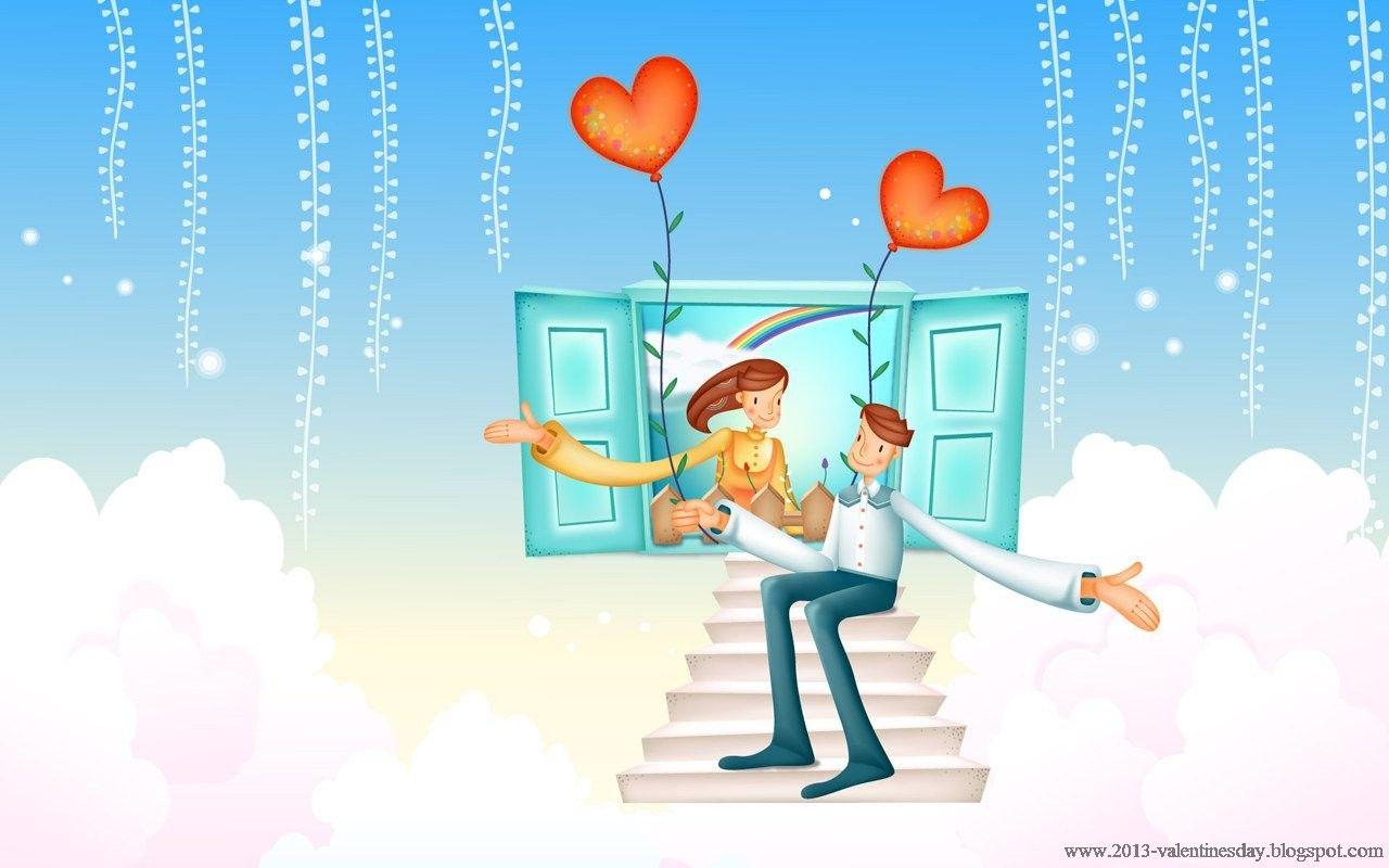 Cute Cartoon Couple Love HD wallpaper for Valentines day. Global