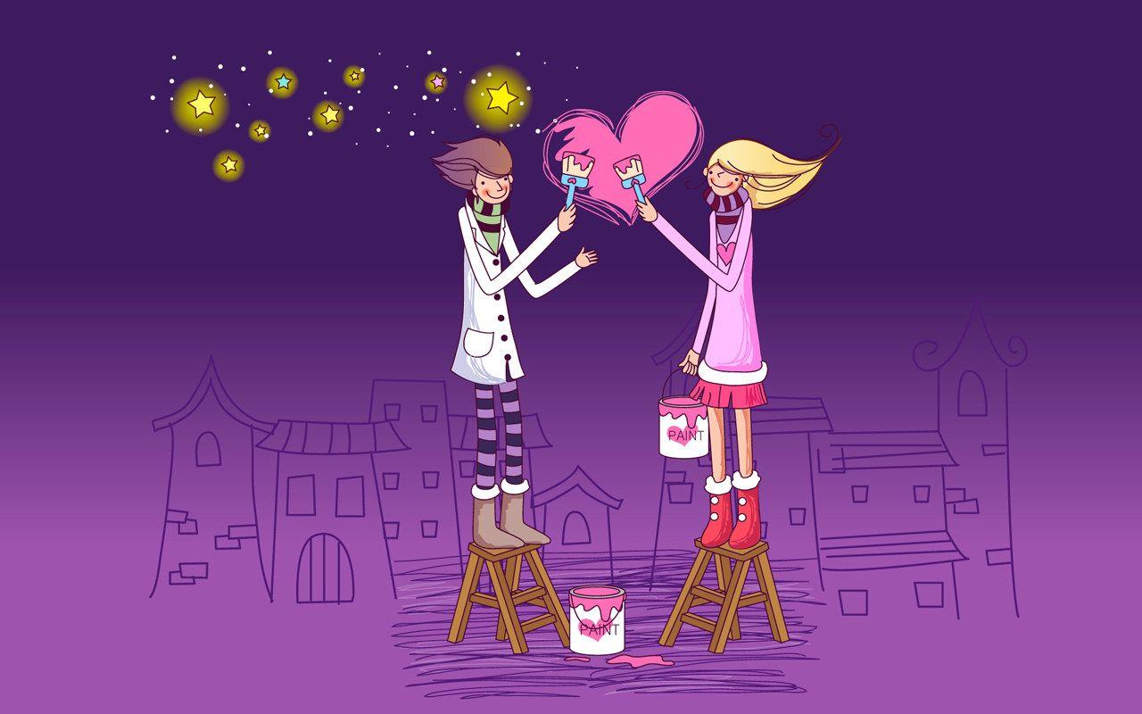 Romantic Cartoon Couple Cute Love HD Wallpaper