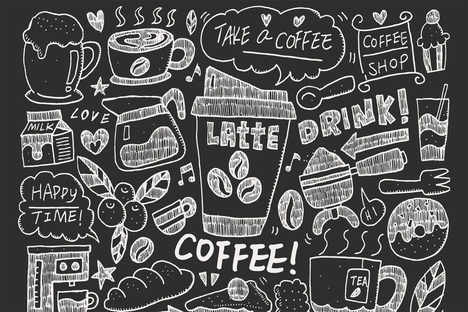 Coffee Doodle Wallpaper for Cafe Decor. Coffee