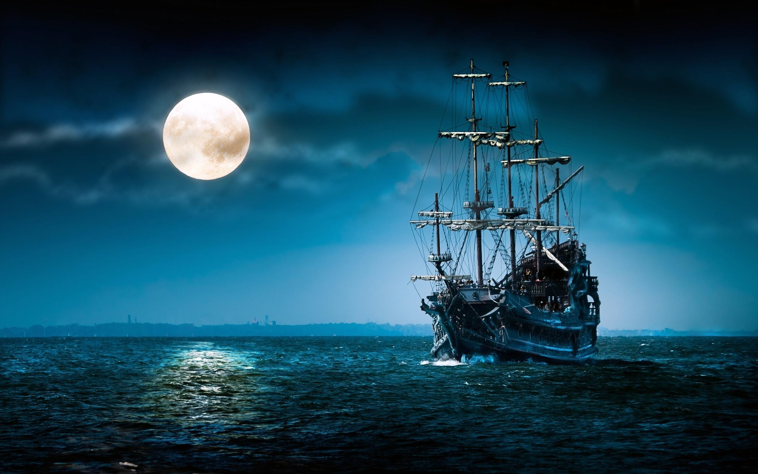 Sailboat at Moonlight Wallpaper HD / Desktop and Mobile Background