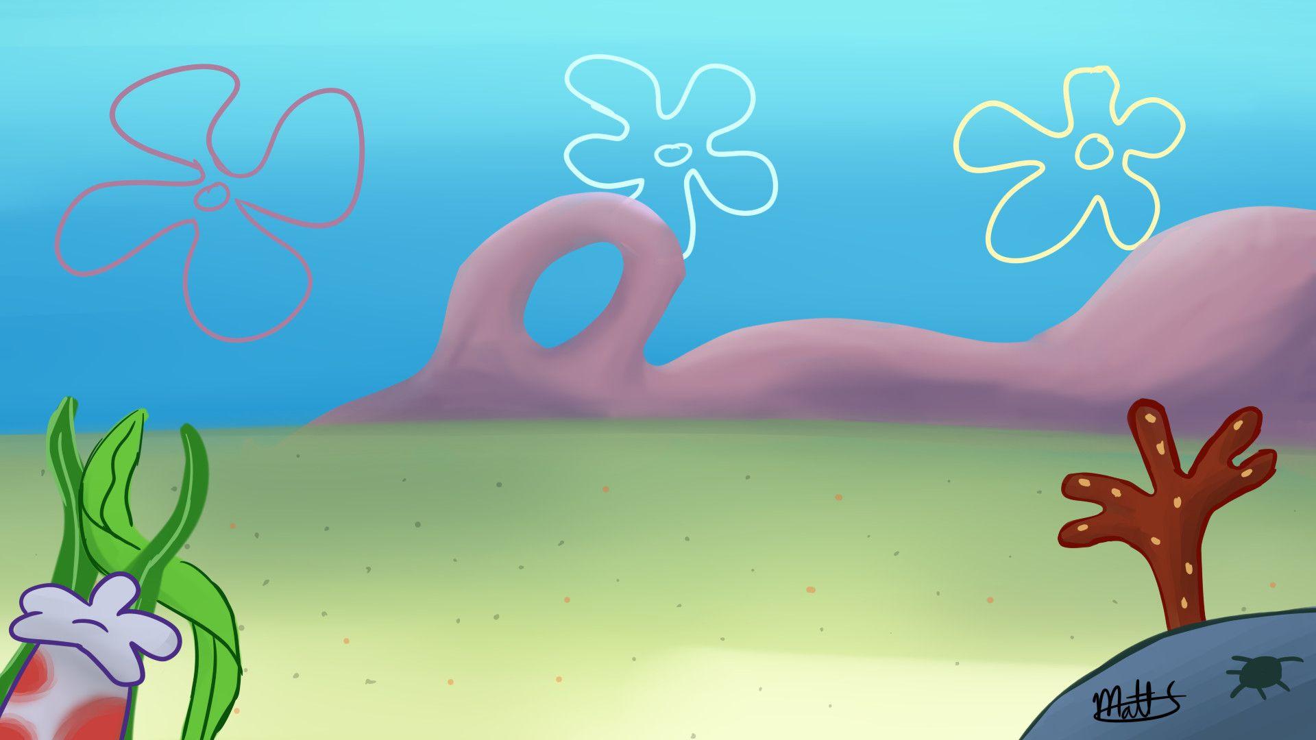 Spongebob Flower Clouds Background