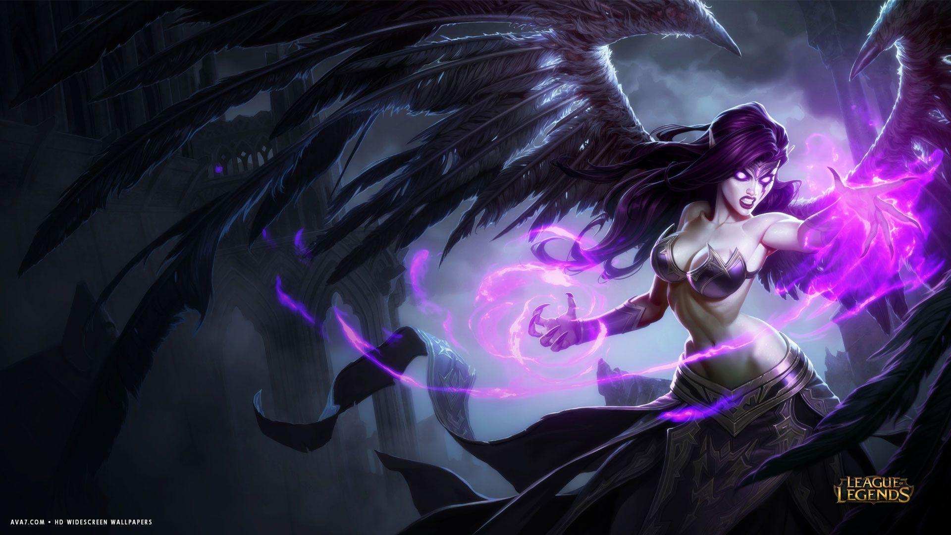 league of legends game lol morgana wings purple evil HD widescreen