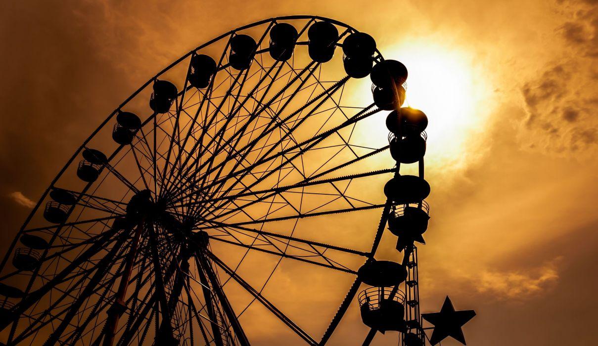 Mood ride Ferris wheel nostalgia sunset sun sky silhouette wallpaper
