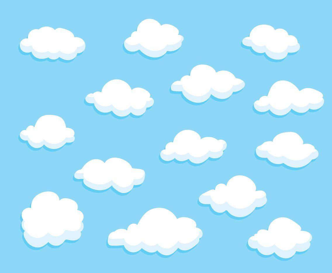 Collection set of variation cartoon clouds vector on blue background