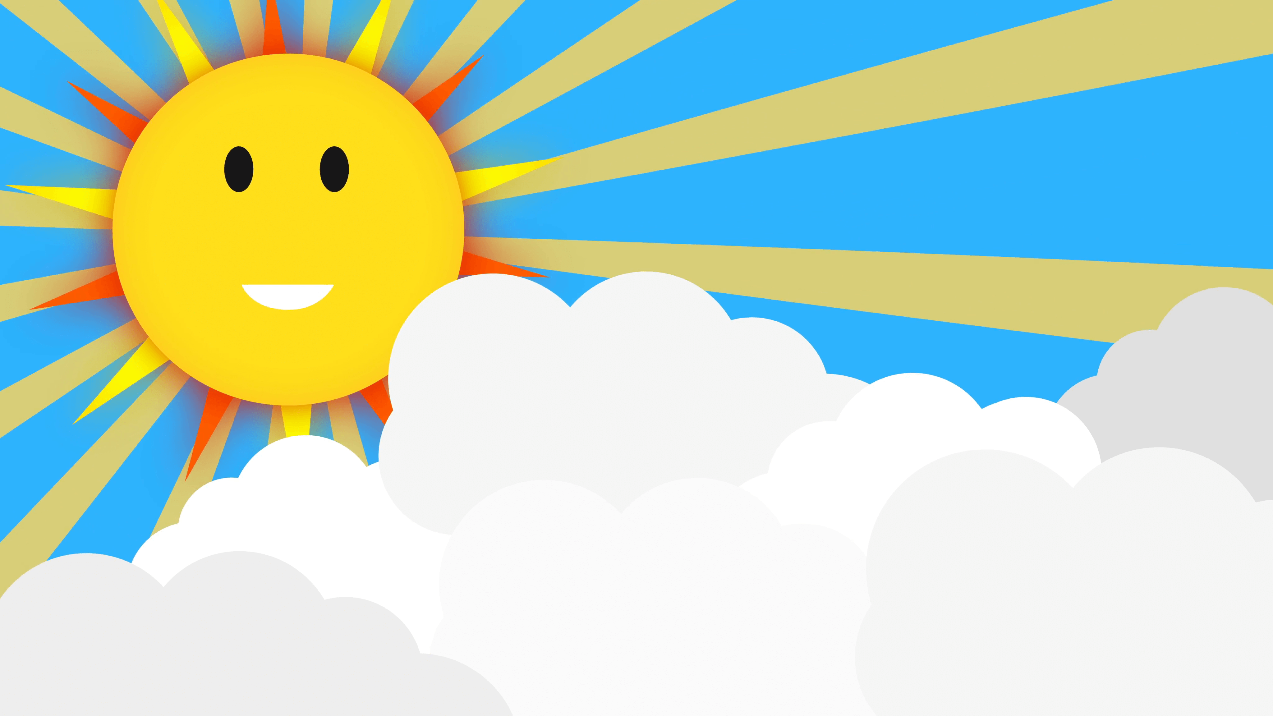 cartoon sun and clouds in sky seamless loop, cute smiling sun vs