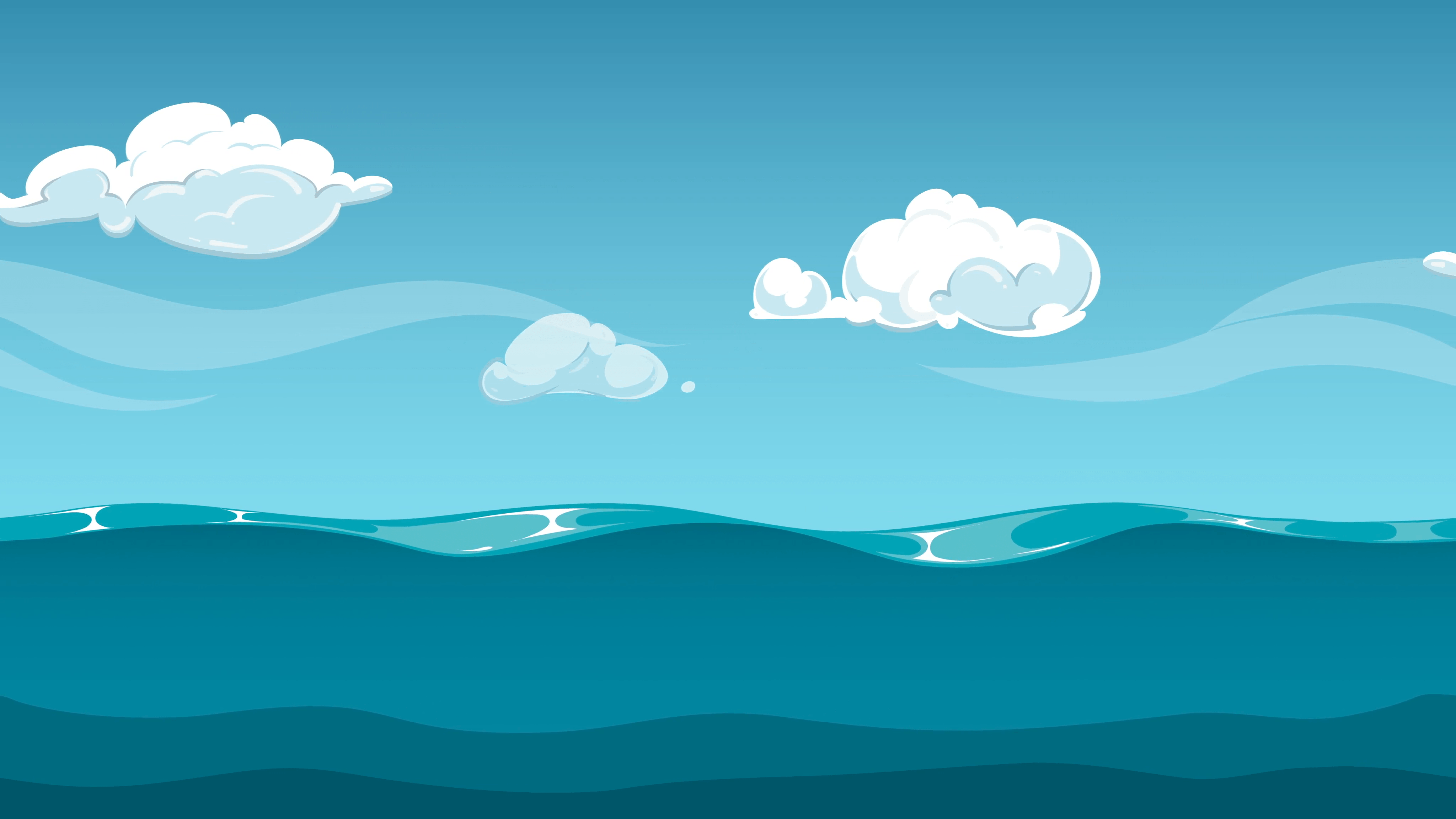 Ocean or sea horizon animated background. Water surface and blue sky