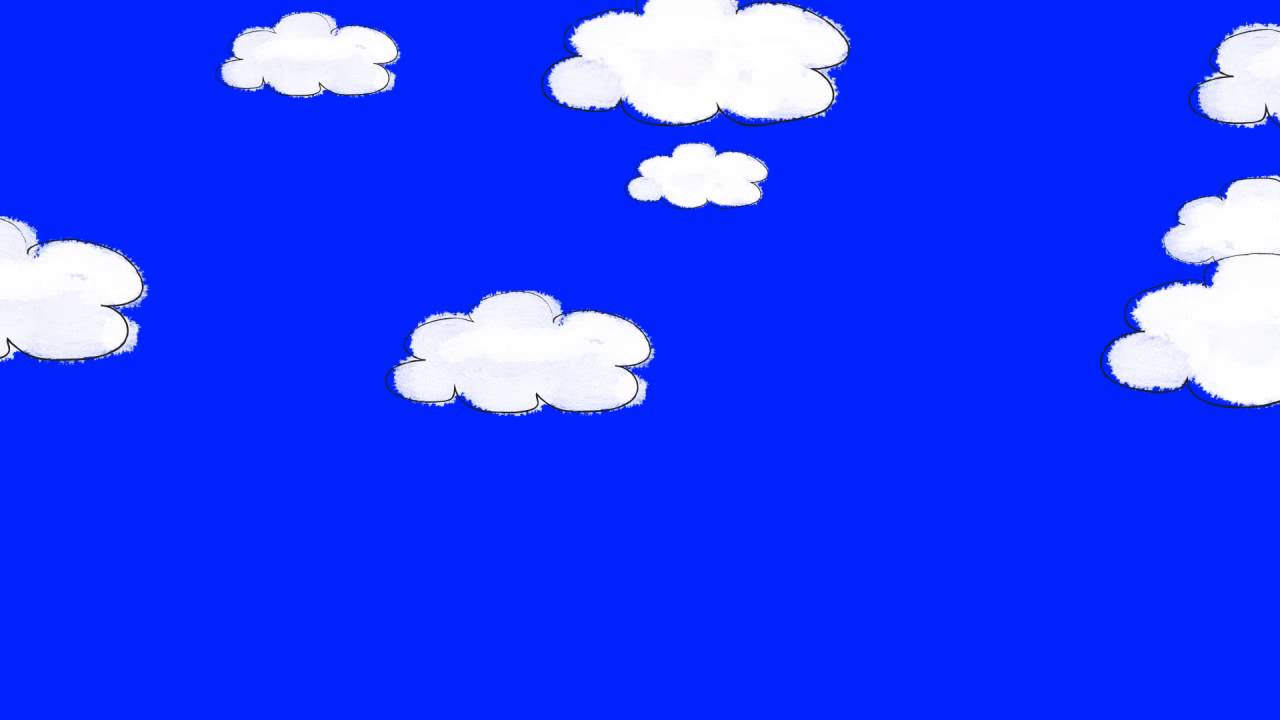 Cartoon Clouds Hovering in the Sky on a Blue Screen Background