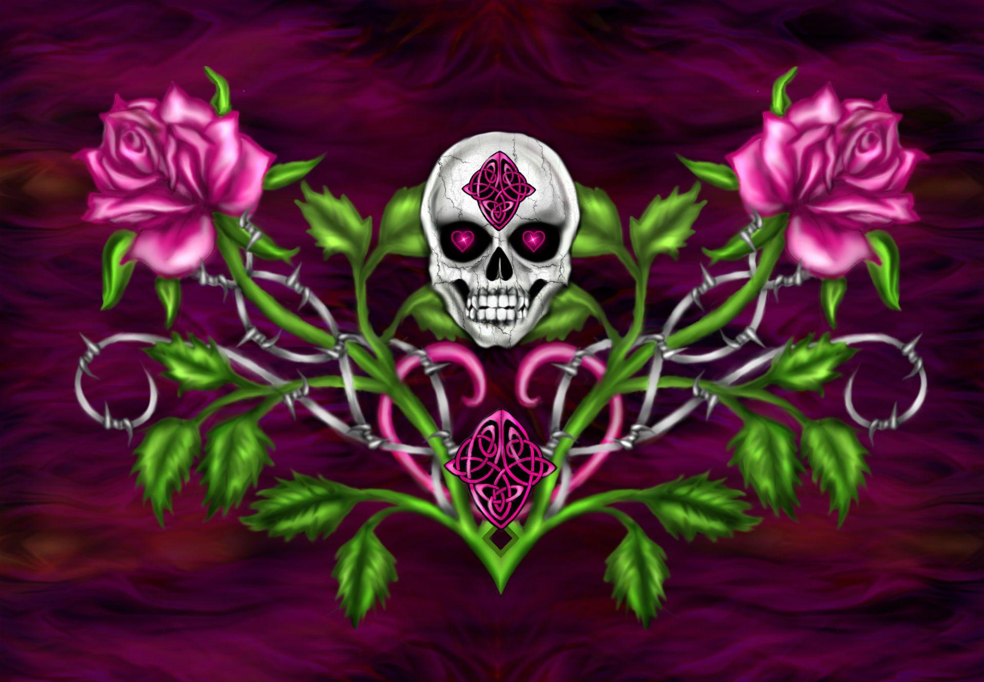 Dark horror gothic skull flowers occult art wallpaperx1330