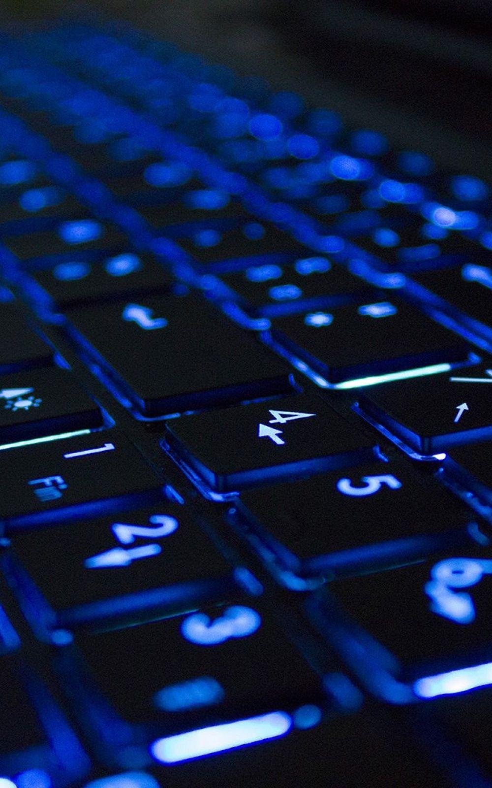 Blue Neon Computer Keyboard Android Wallpaper free download