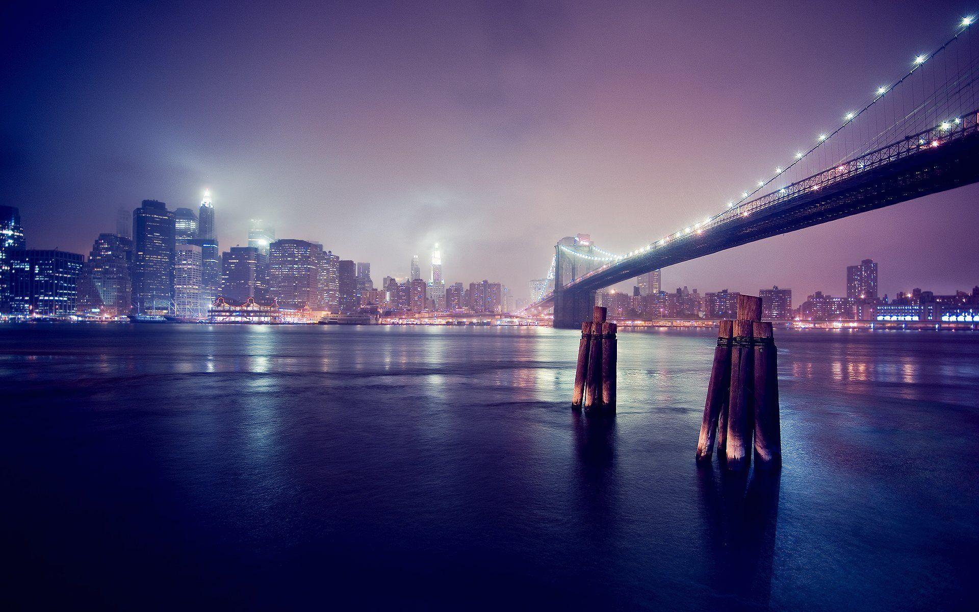 Wallpaper Night Brooklyn Bridge New (1920×1200). American