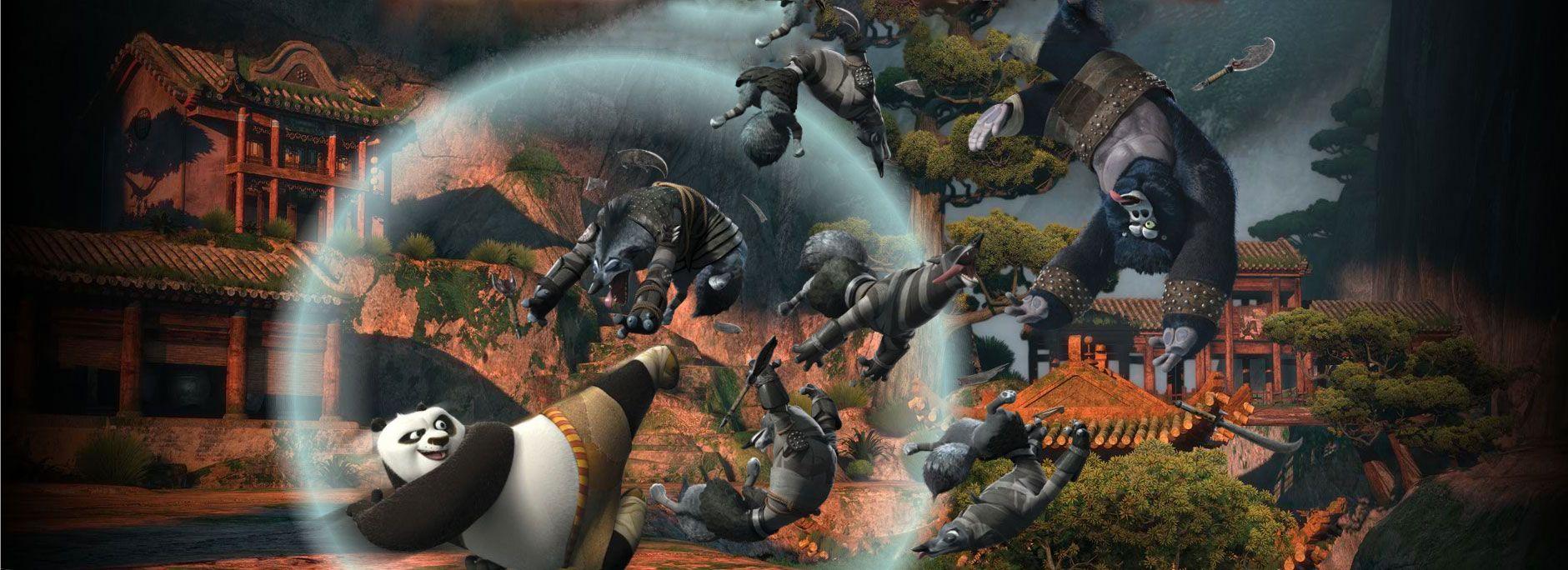 Po Fighting Wolves in Kung Fu Panda 2 Desktop Wallpaper