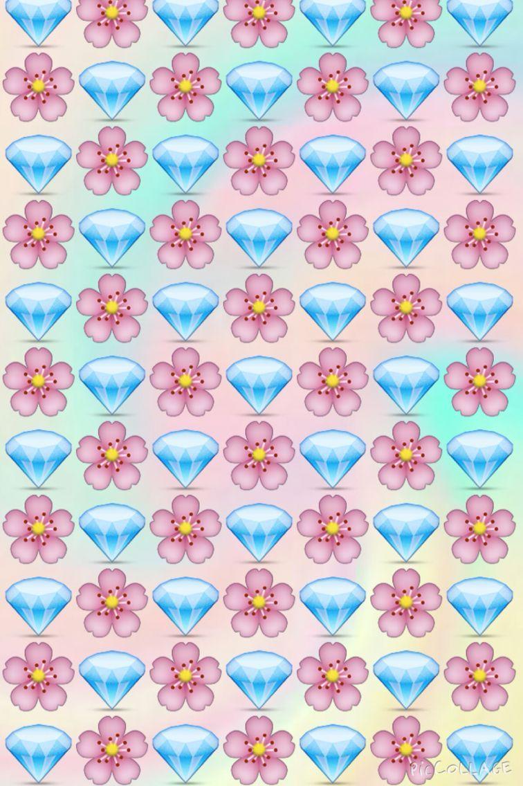 Emoji background, diamonds, flowers. Emojis. Diamond