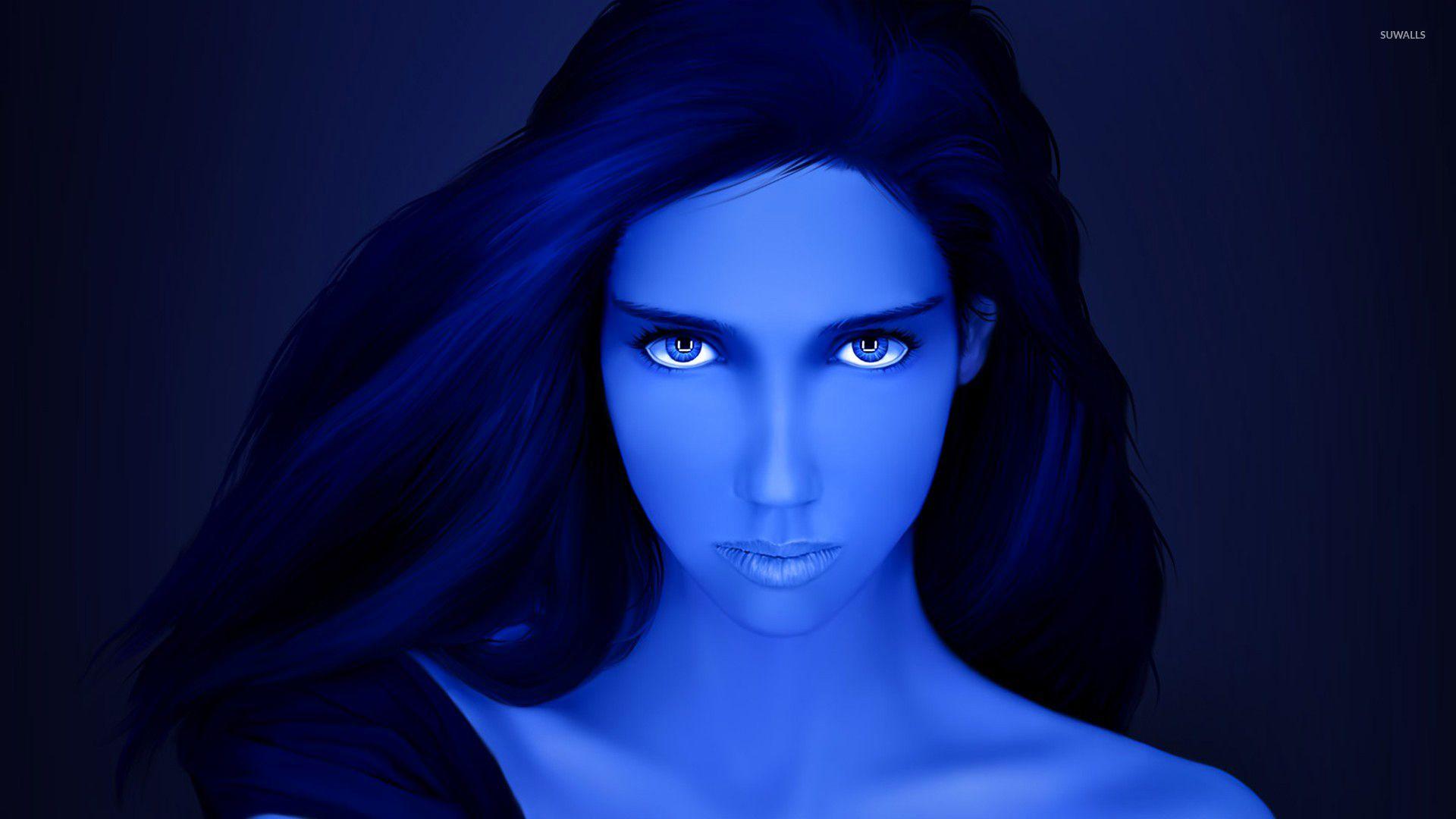 Beautiful blue girl with blue eyes wallpaper Art
