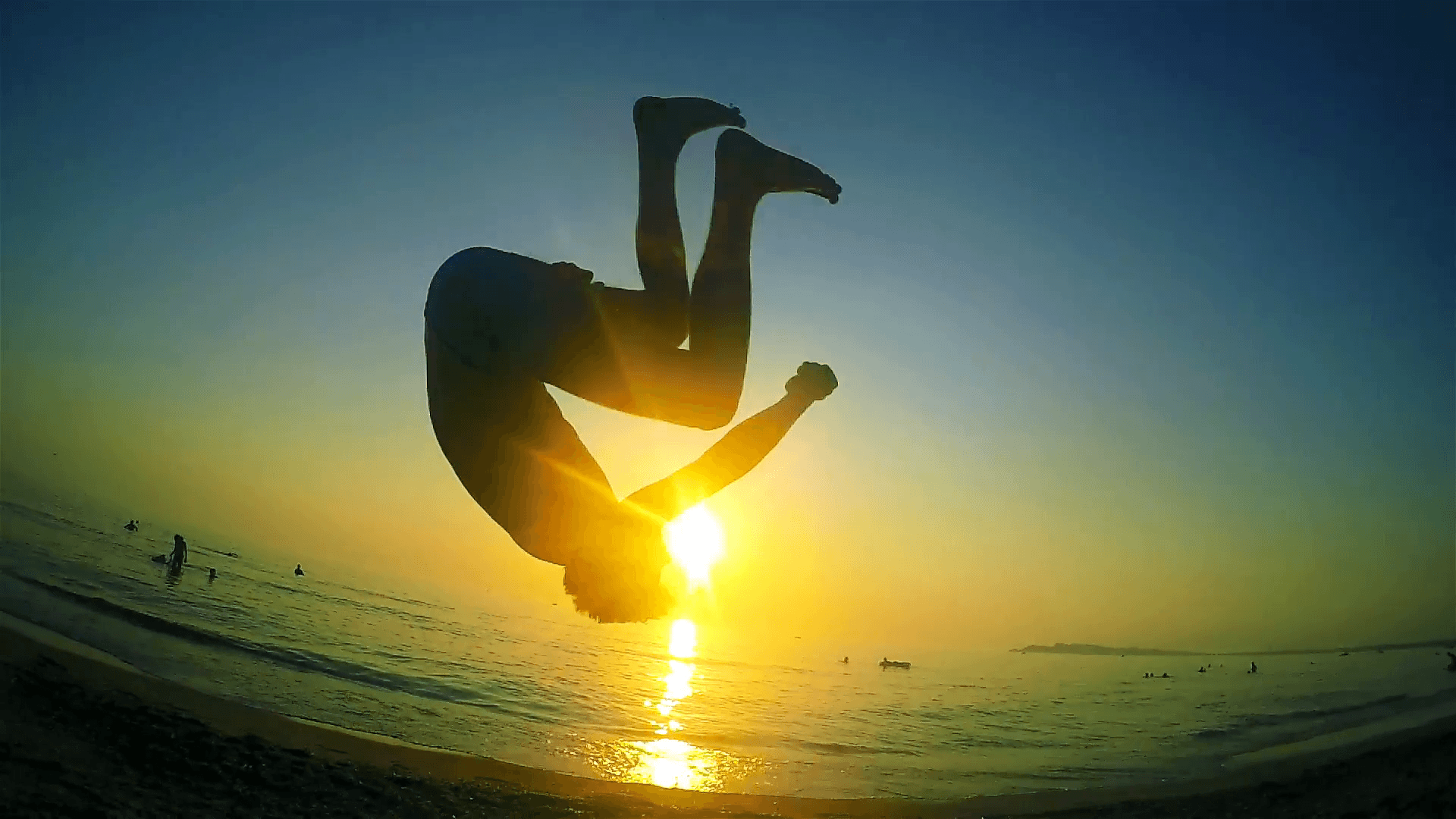Parkour free runner practicing backflip jumps at summer Stock Video