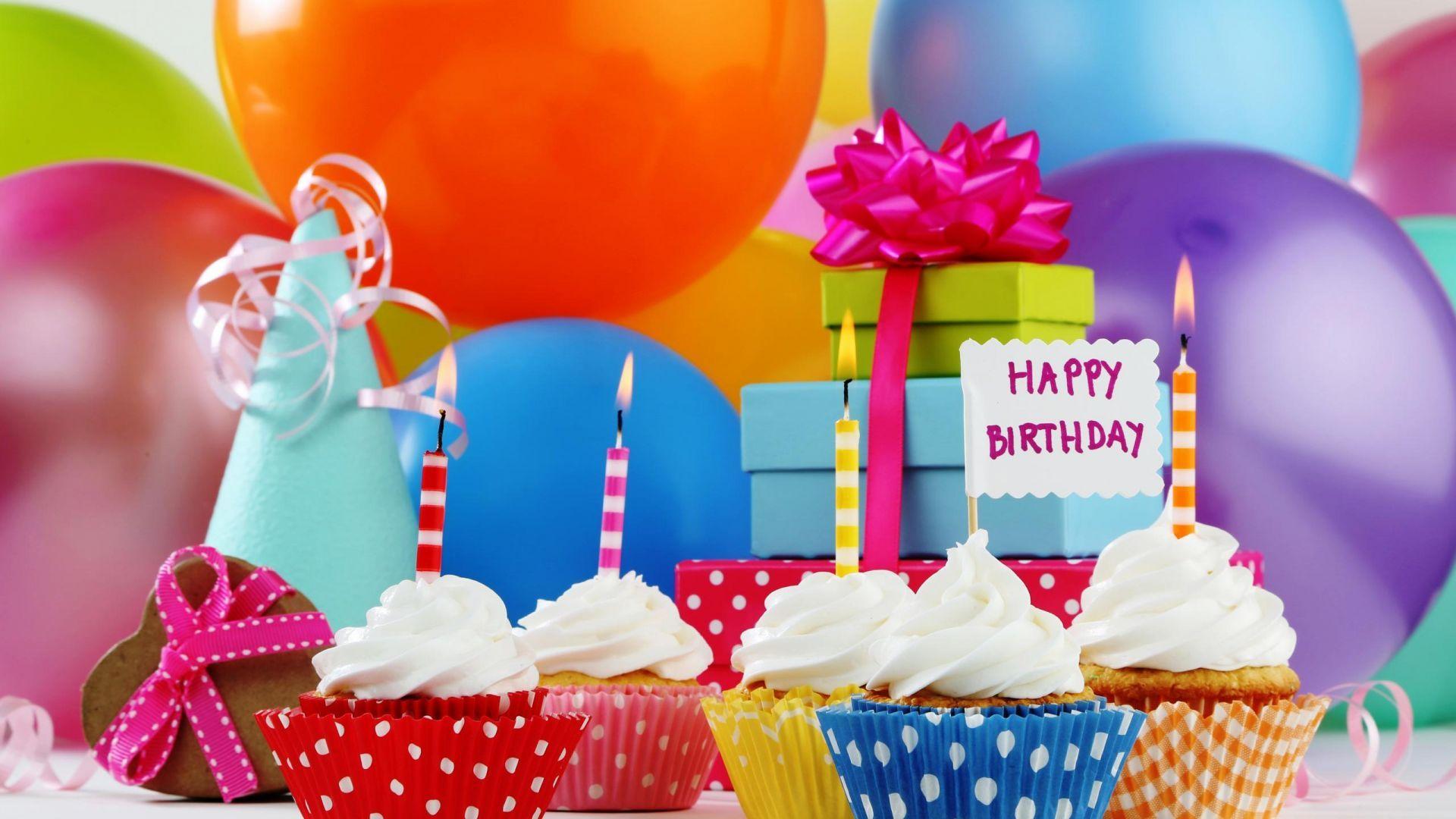 Happy Birthday Balloon Cupcake Gift Wallpaper. HD Birthday