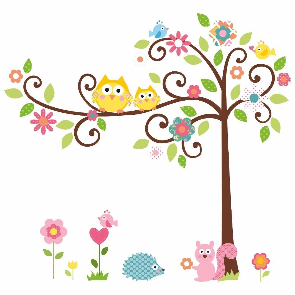 Cartoon Owl Tree Squirrel Removable Home Decal Wall Stickers Art