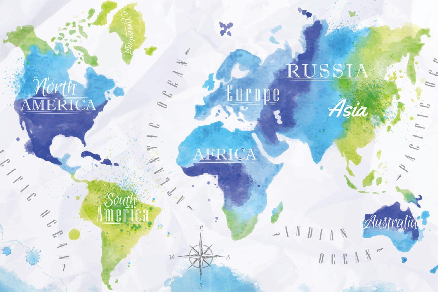 Aqua World Map Wallpaper
