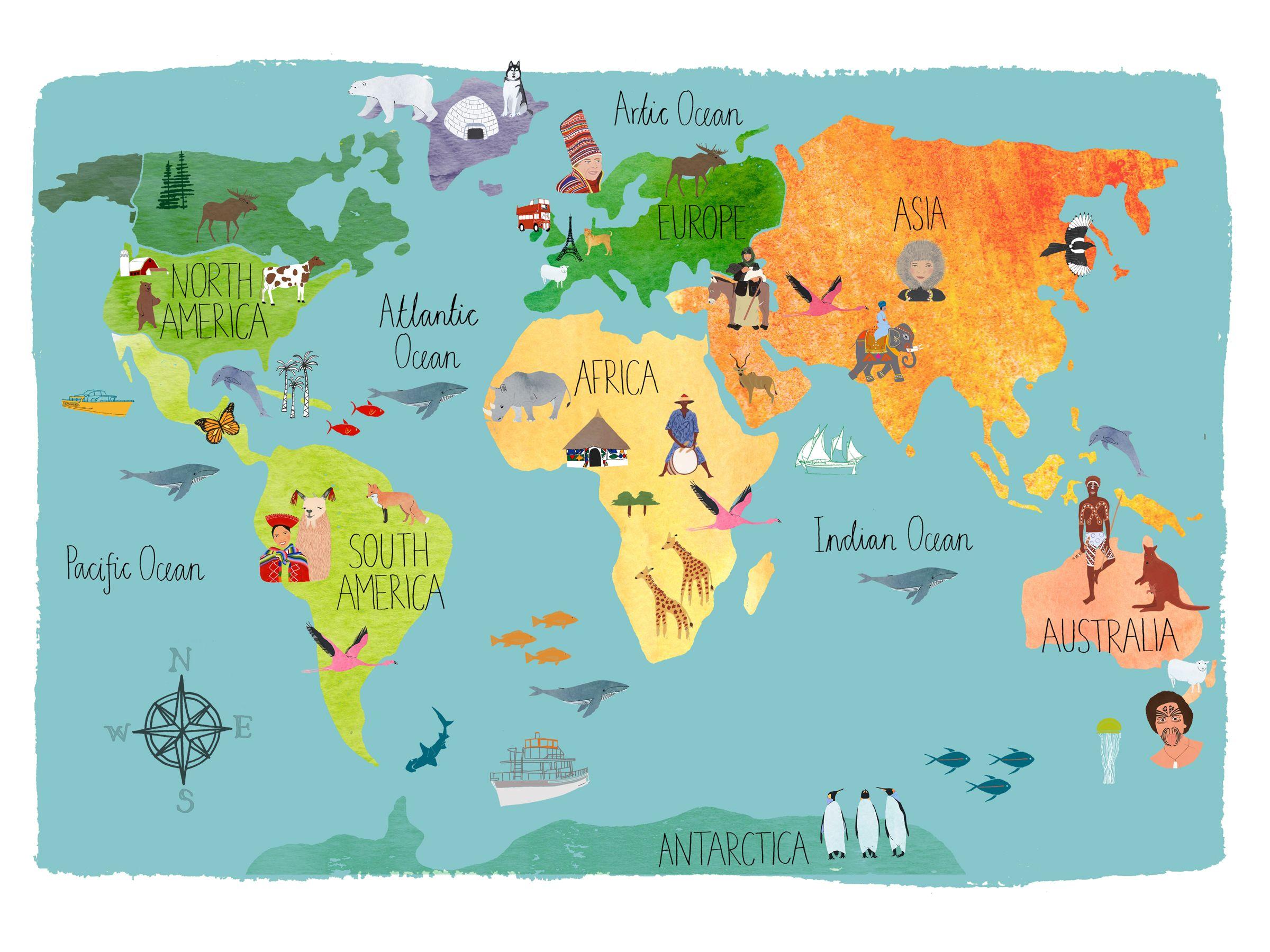 World Map for Kids Full HD Wallpaper