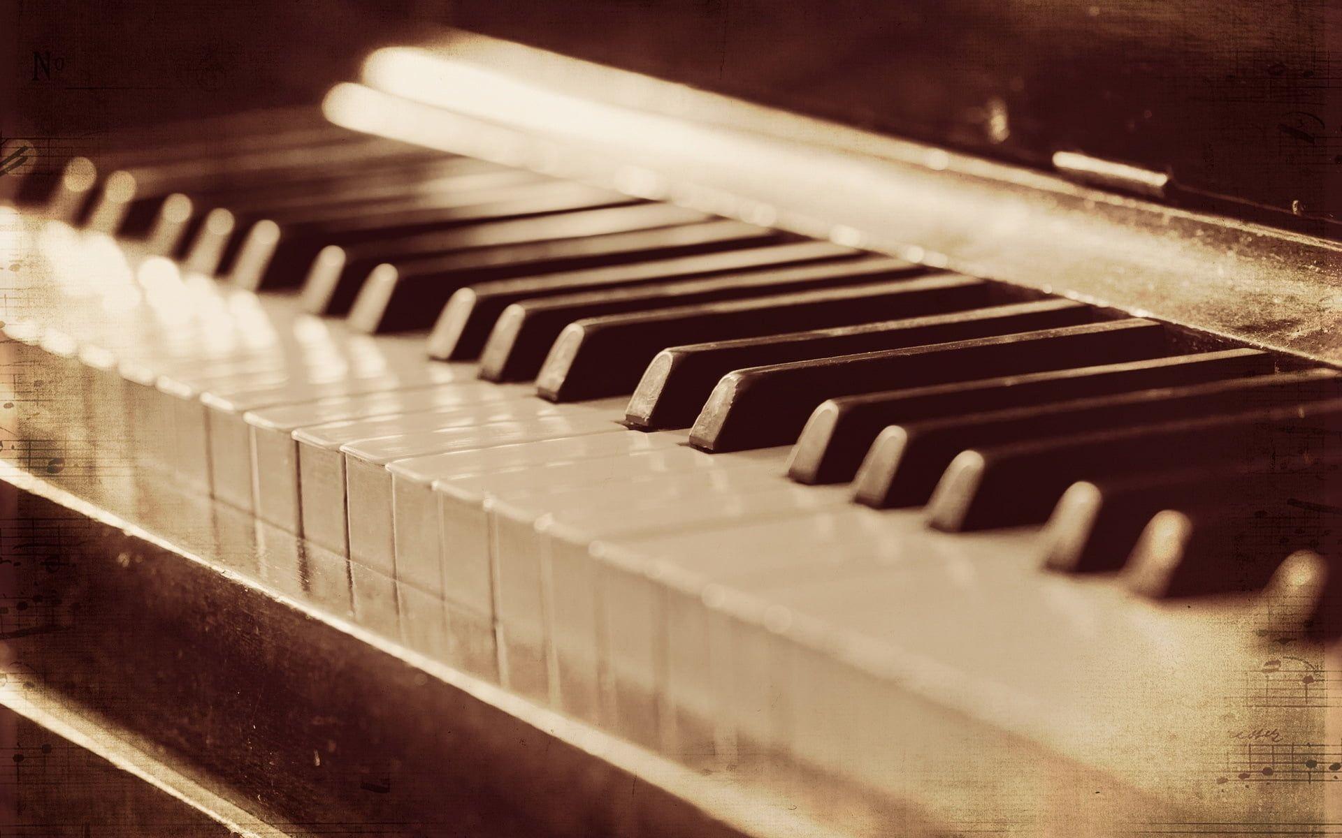 Grayscale photography of grand piano HD wallpaper