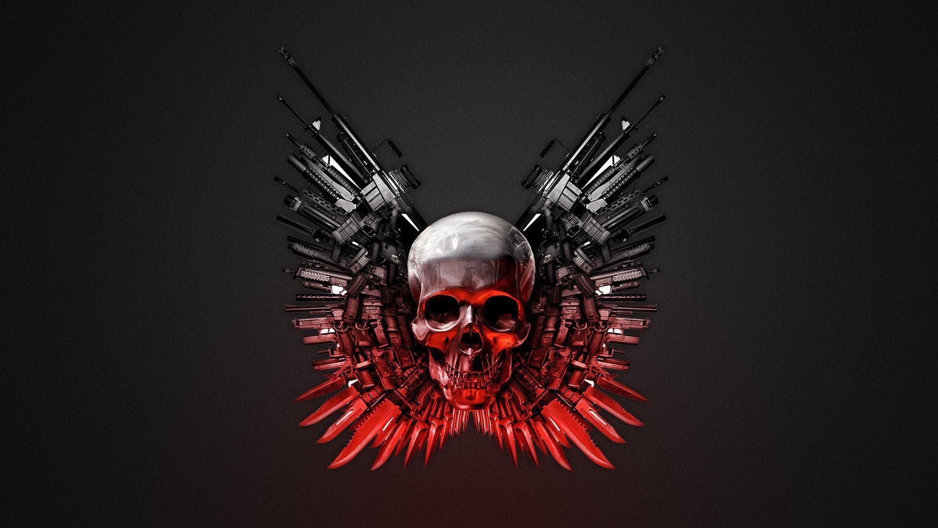 THE EXPENDABLES dark skull skulls weapon weapons wallpaper