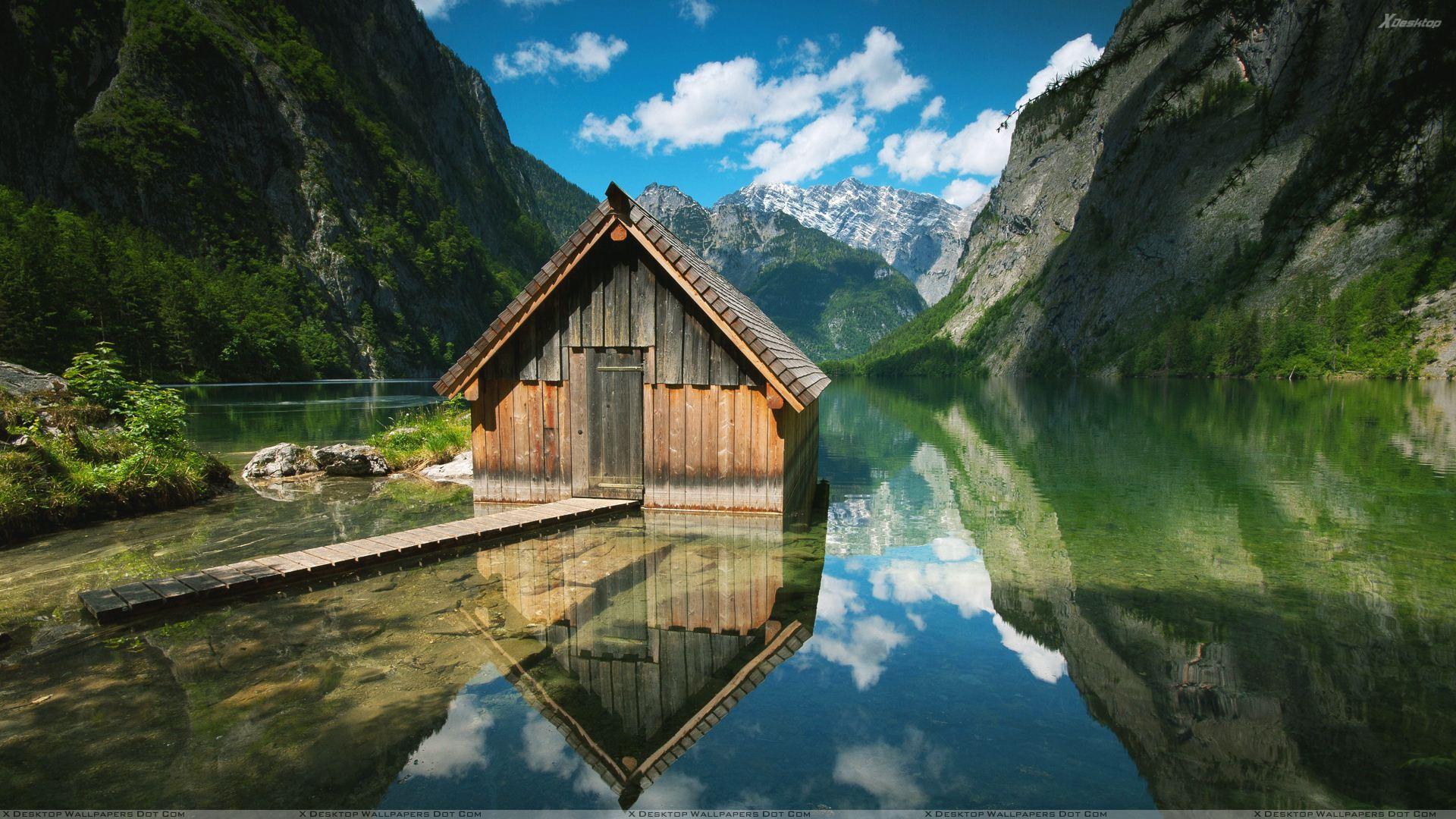 Hut Between The River In German Wallpaper