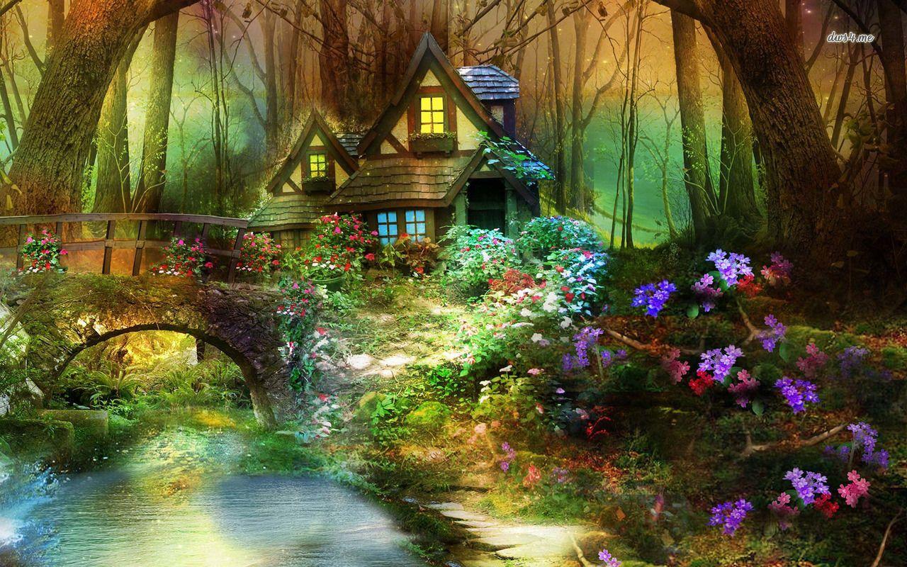 Enchanted forest hut HD wallpaper. Fantasy landscape, Landscape wallpaper, Fantasy picture