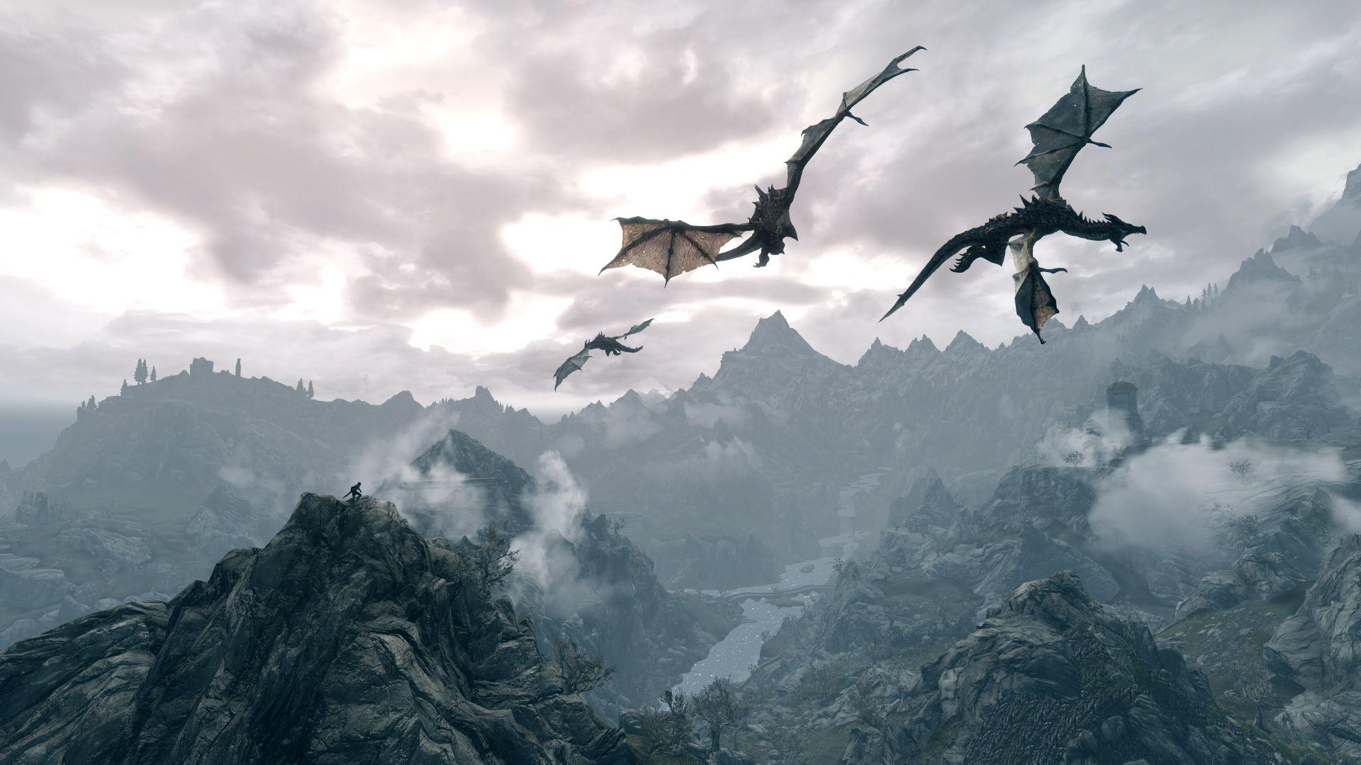 Skyrim Dragons Above HD Wallpaper