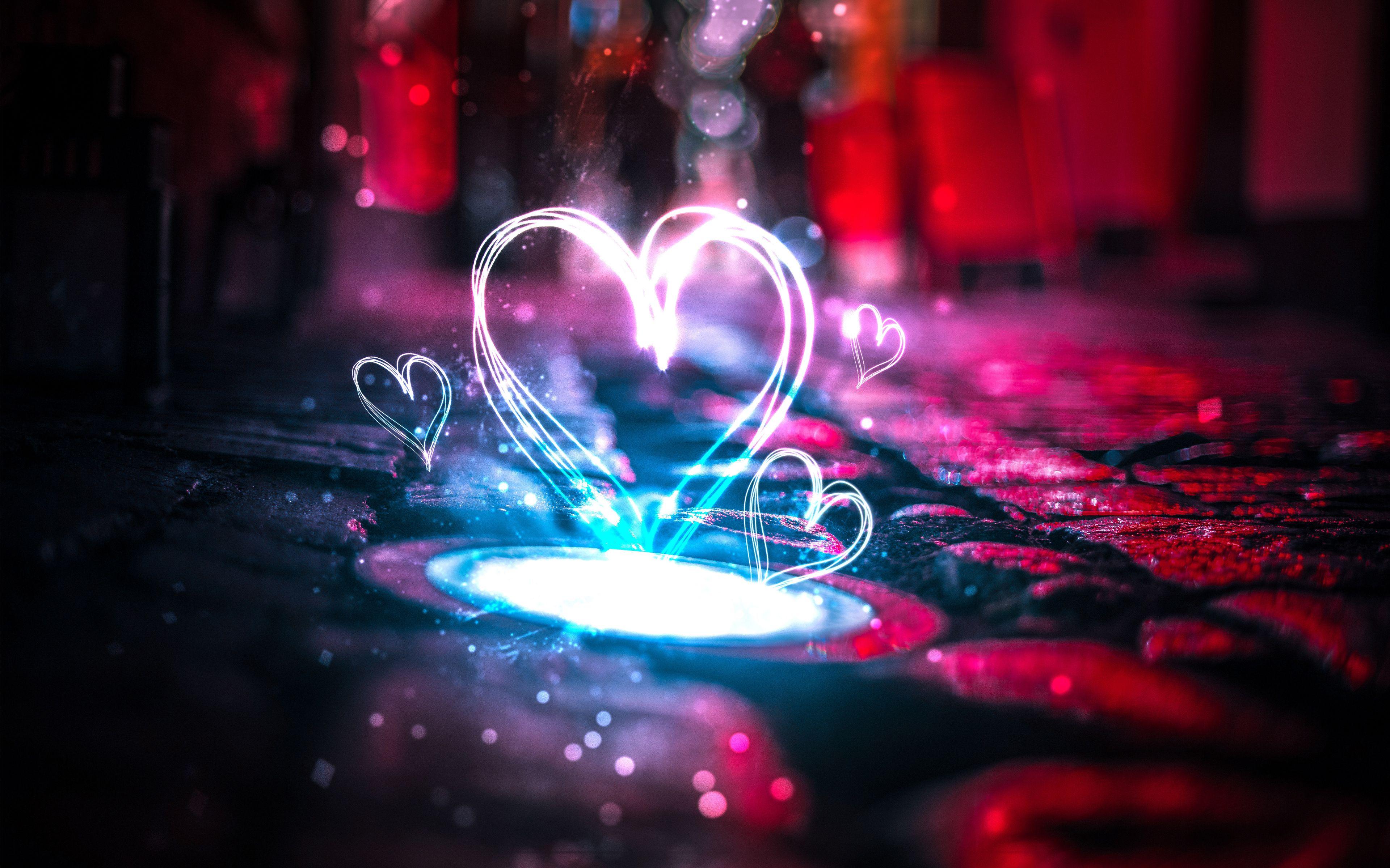 Wallpaper Neon Love Hearts 4K Couple, Hearts, Love, Neon