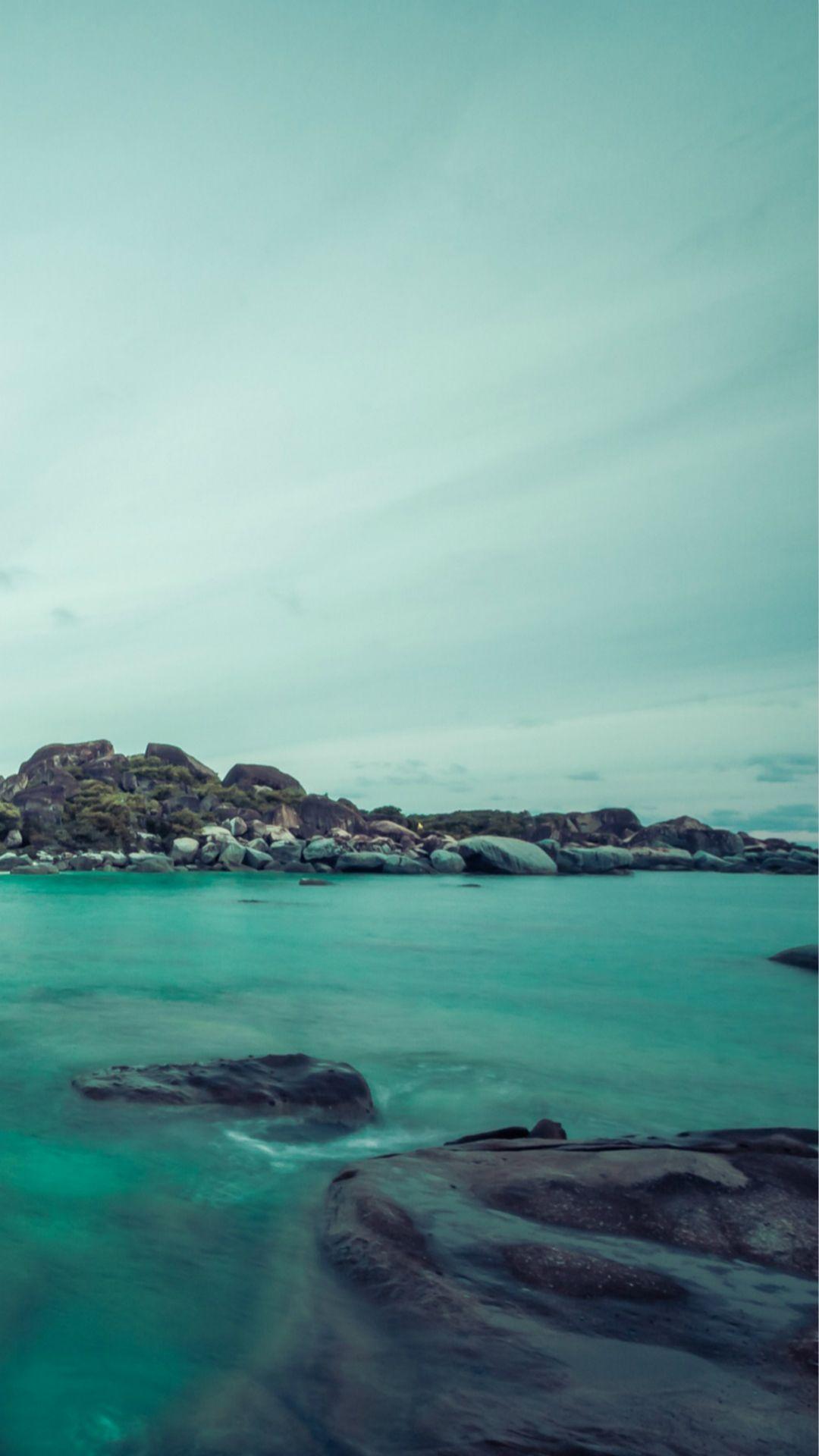 Cyan Island Rock Sea Landscape #iPhone #wallpaper. iPhone 8