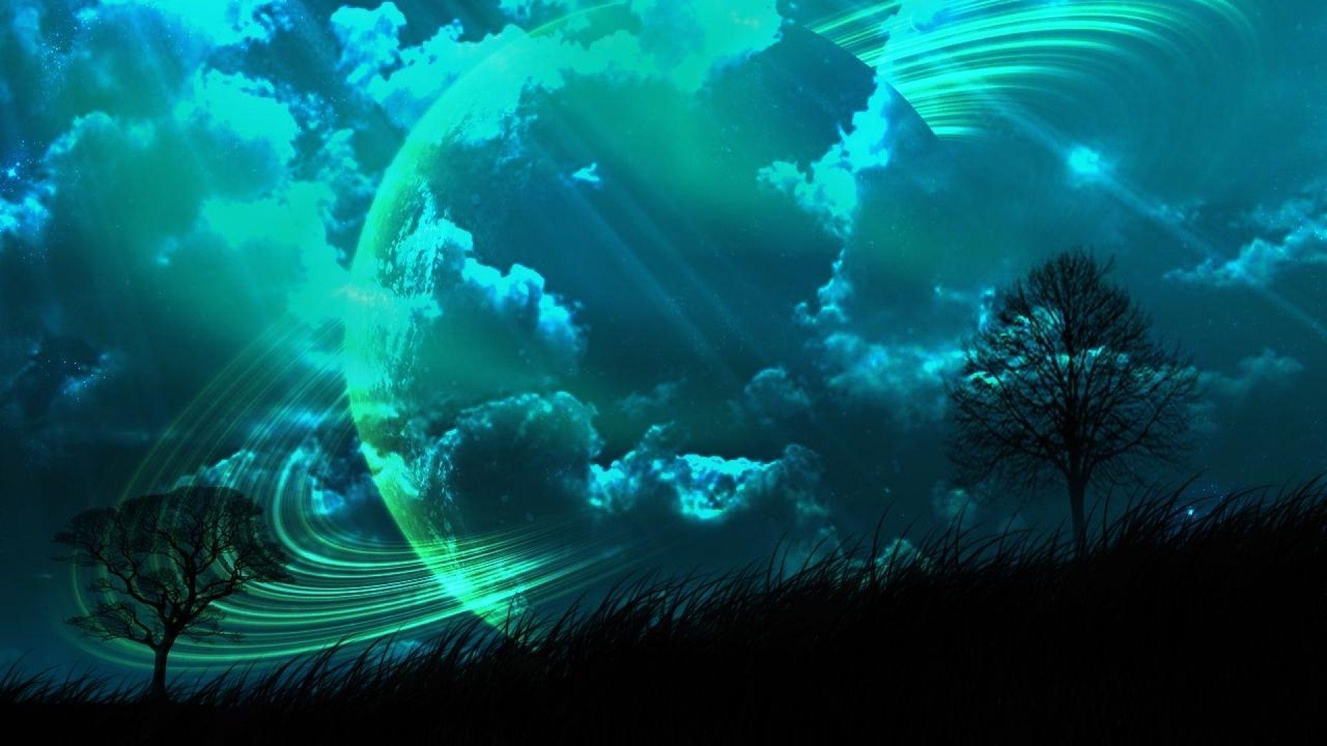 Abstract Planet Dark Nature Teal Wallpaper
