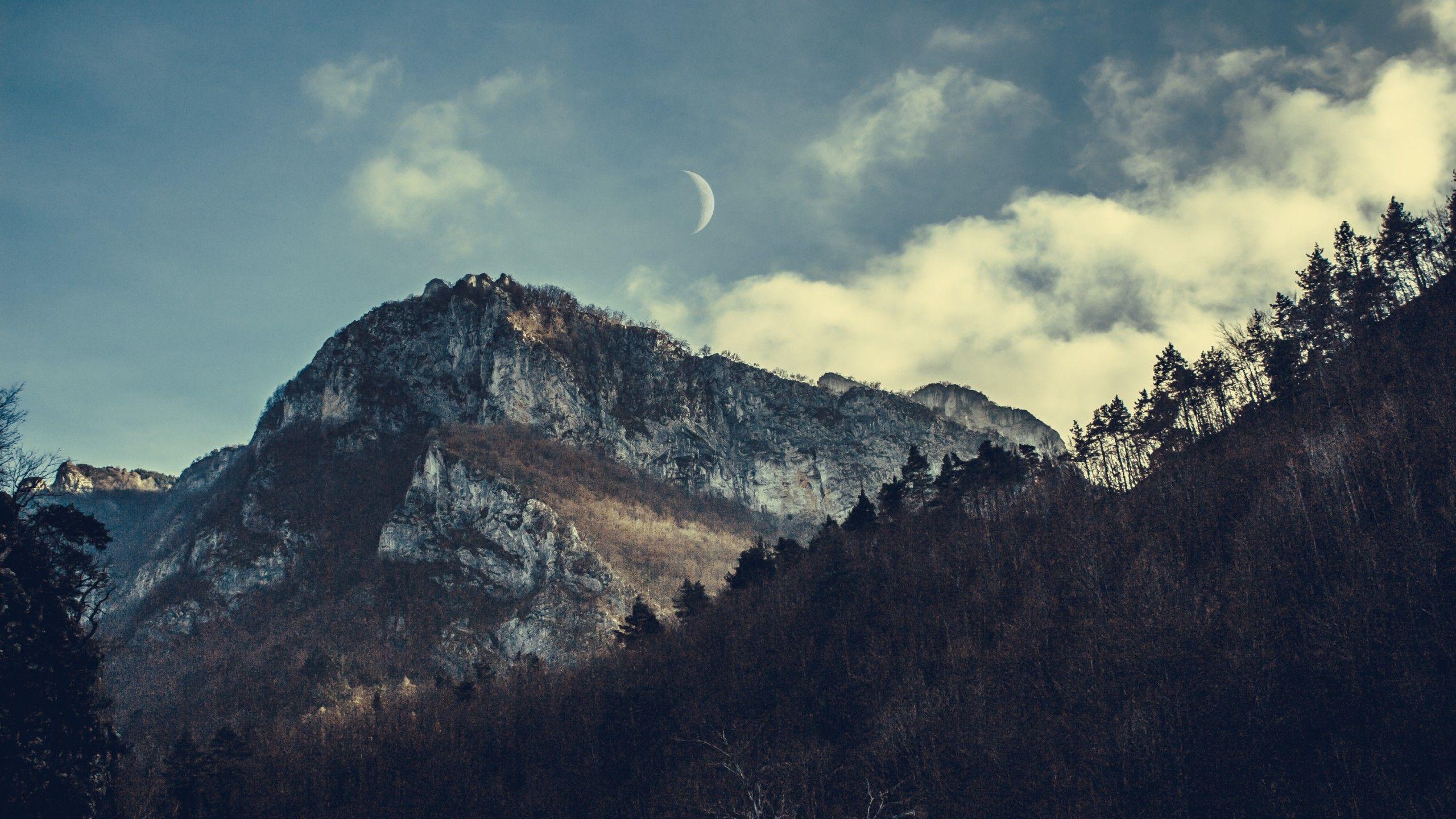 Wallpaper Mountains, Half moon, HD, Nature