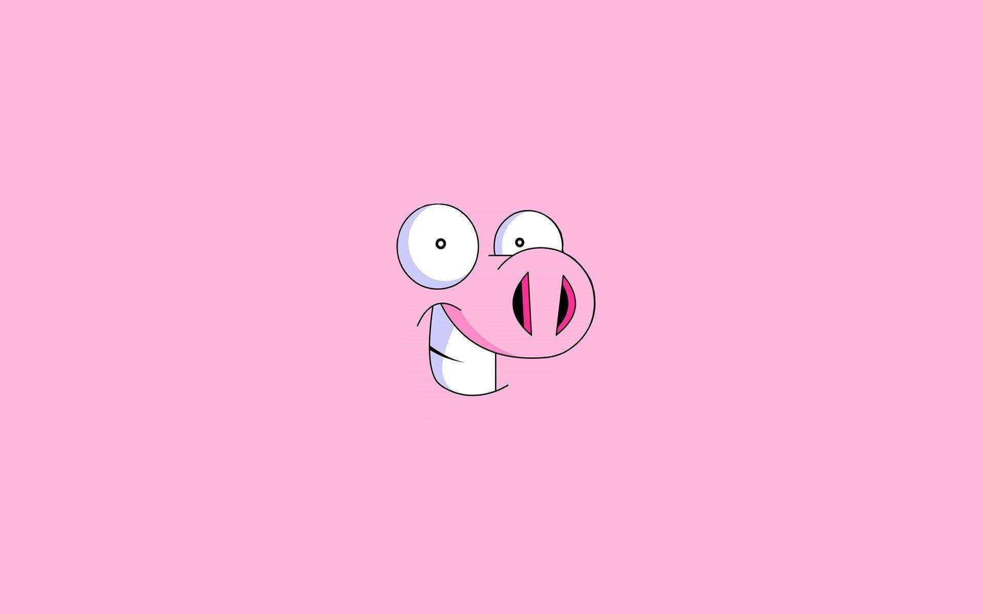 Happy Pink Pig Smile Minimal Flat Desktop Wallpaper