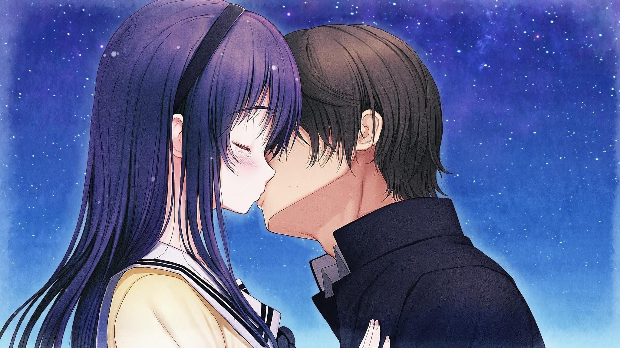 Anime Love Couple Lips Kiss Full HD Wallpaper HD Wallpaper