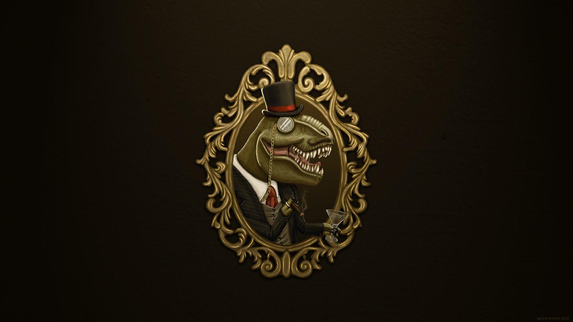 glasses, suits, T, Rex, minimalism, brown background