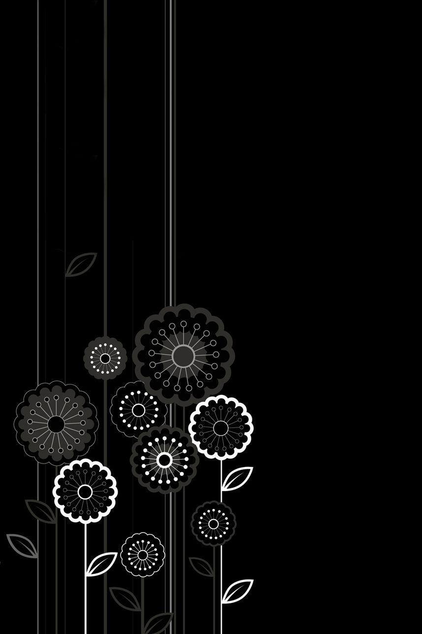 Black Cartoon Flowers And Lines Android Wallpaper. Dark black