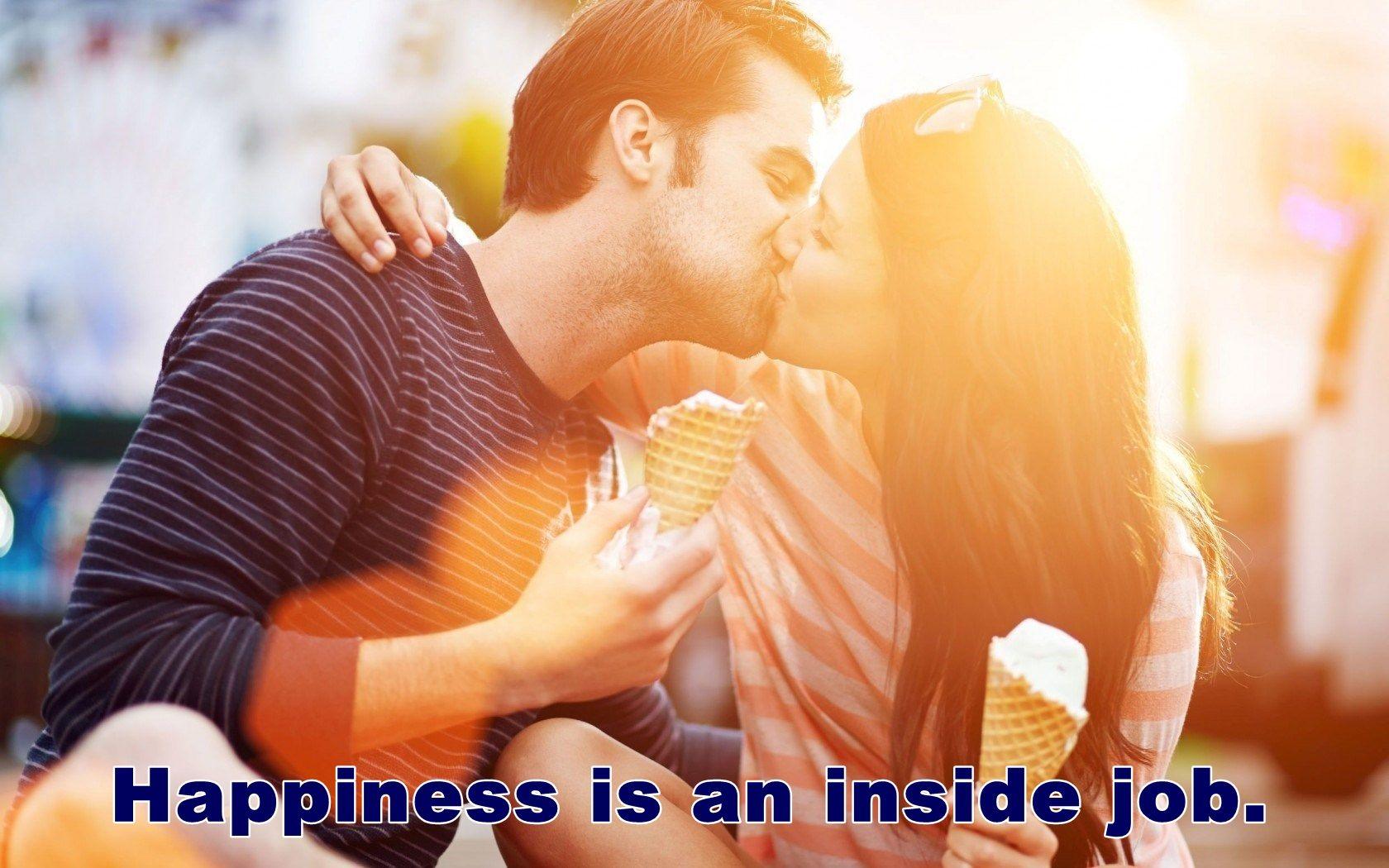 Happiness love kiss wallpaper with quote