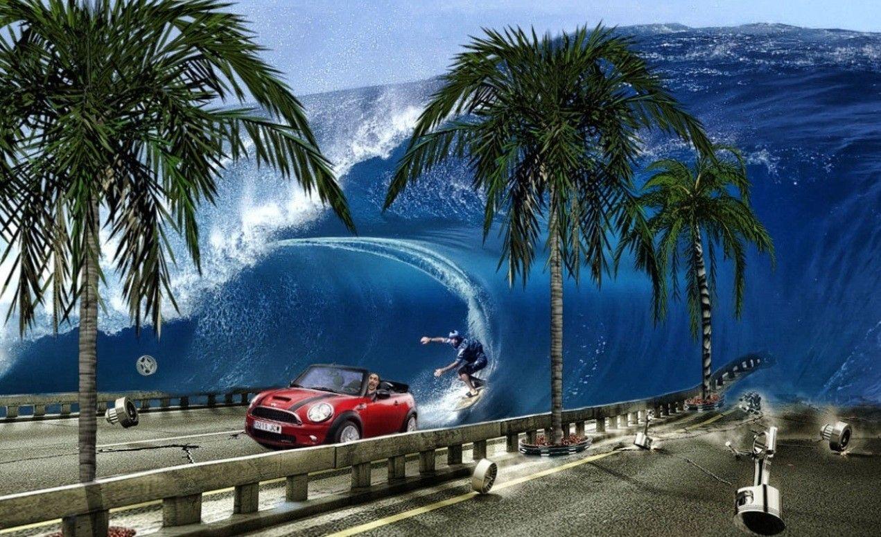 Nature: Tropical Tsunami Beach Strikes Desktop Background Image