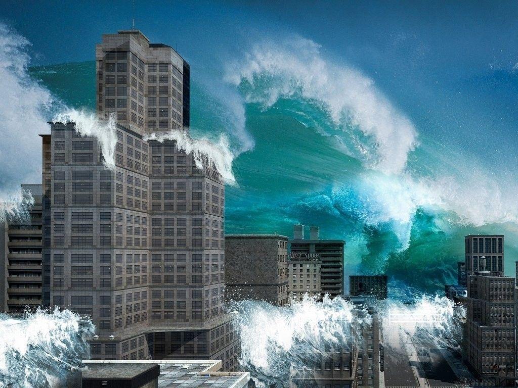 Waves Sea Tsunami Architecture Skyscrapers Came Tidal Oceans Water
