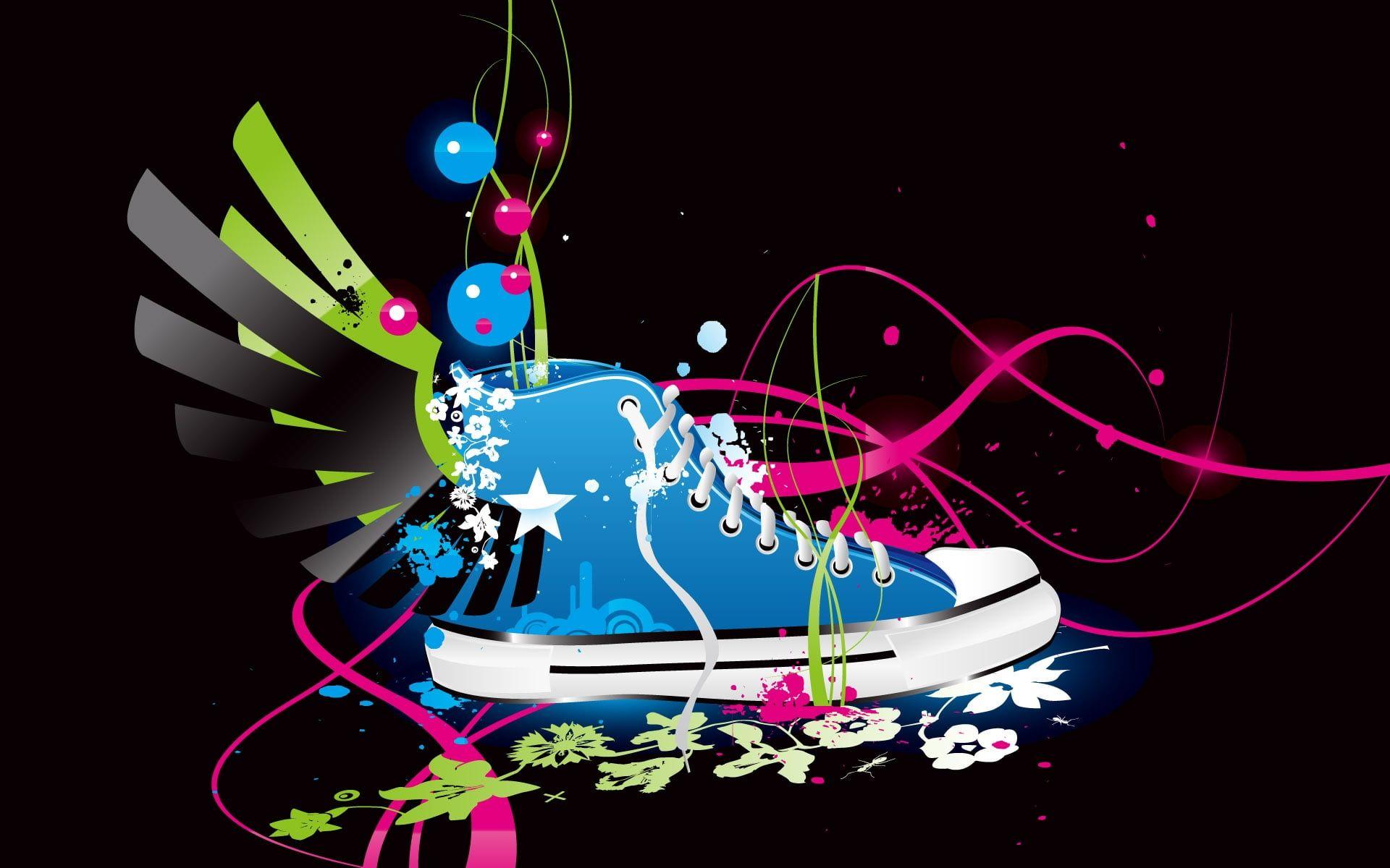 Unpaired Blue High Top Sneaker With Wings Art Digital Wallpaper HD