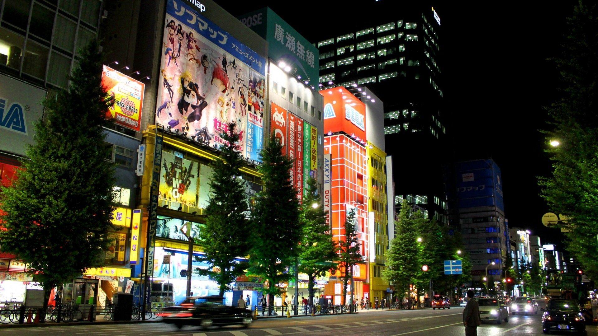 Download wallpaper 1920x1080 japan, tokyo, evening, city, street HD