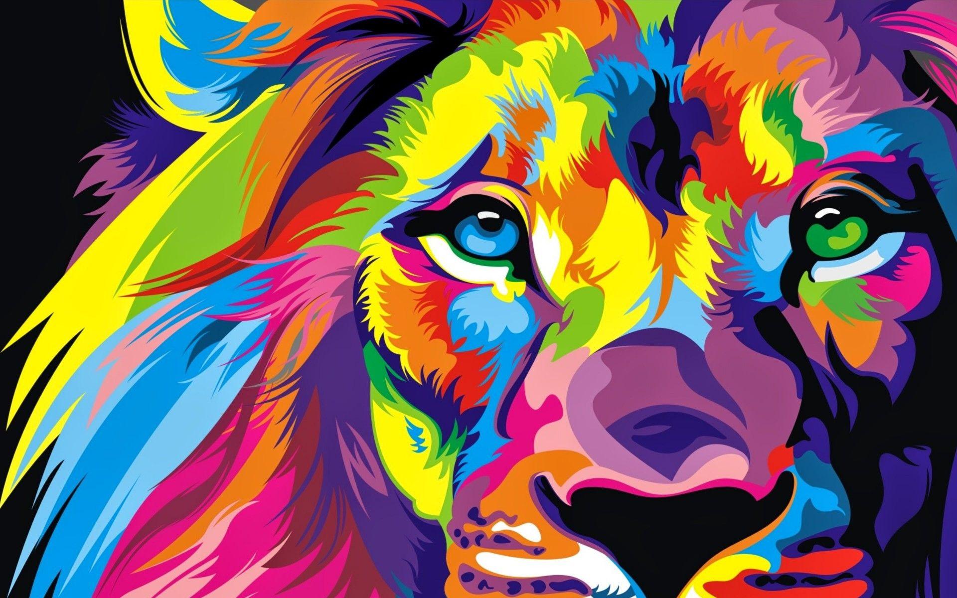 Download Full HD Colourful Lion Artwork Wallpaper 1920x1200