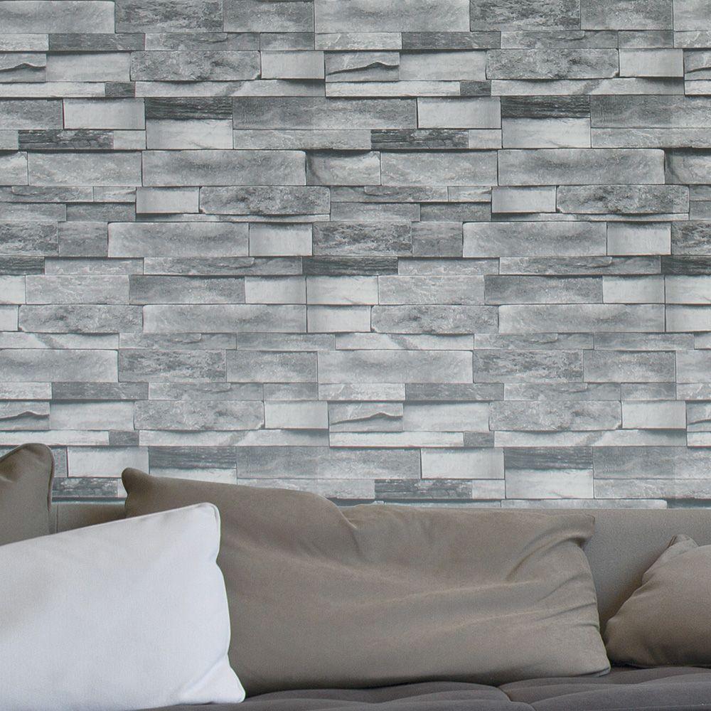 HaokHome Modern Faux Brick 3D Vinyl Wallpaper PVC Grey Textured